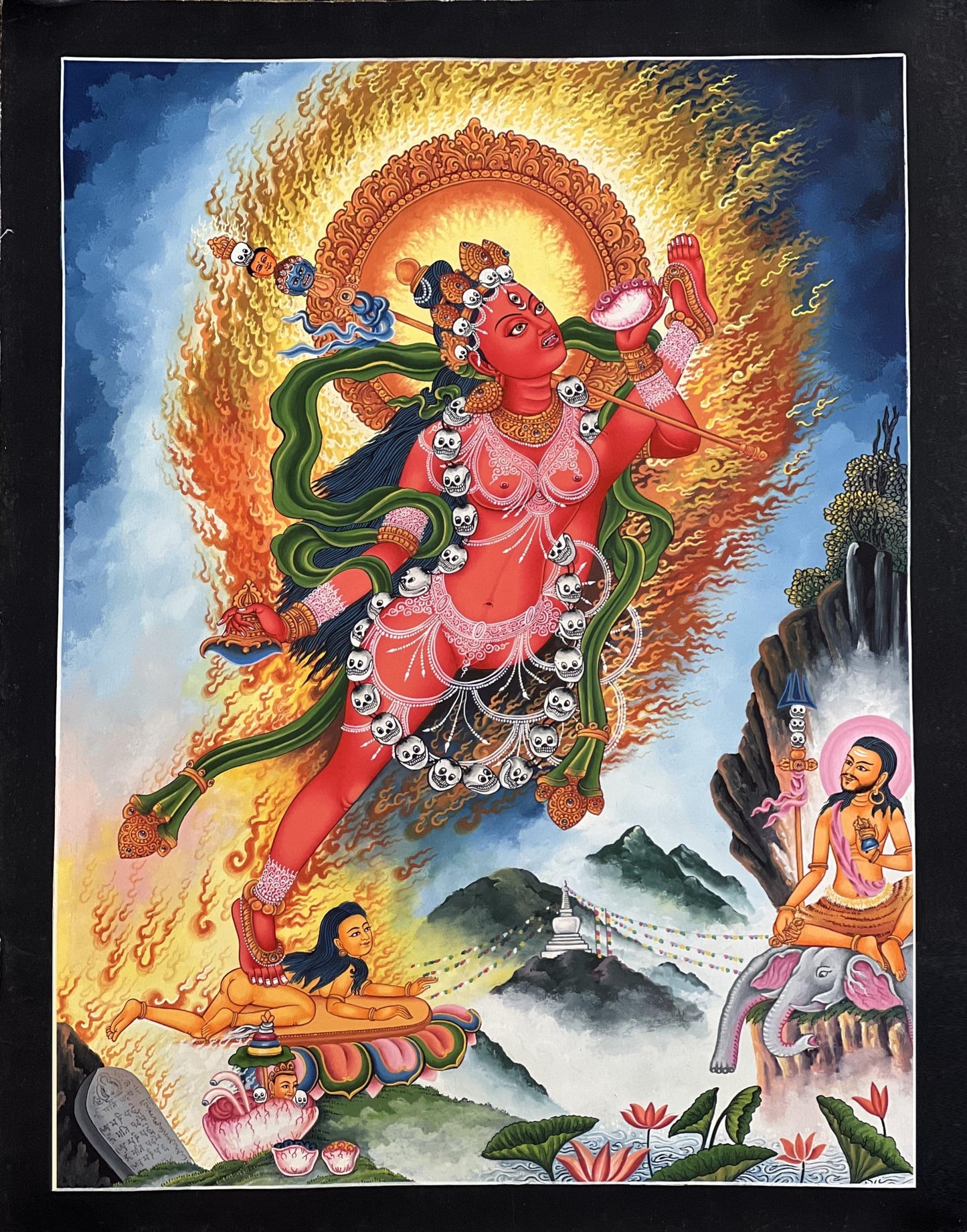 Akash Yogini Newari Paubha Thangka | Vidyadhari – The Knowledge Holder | Hand-Painted Masterpiece from Nepal