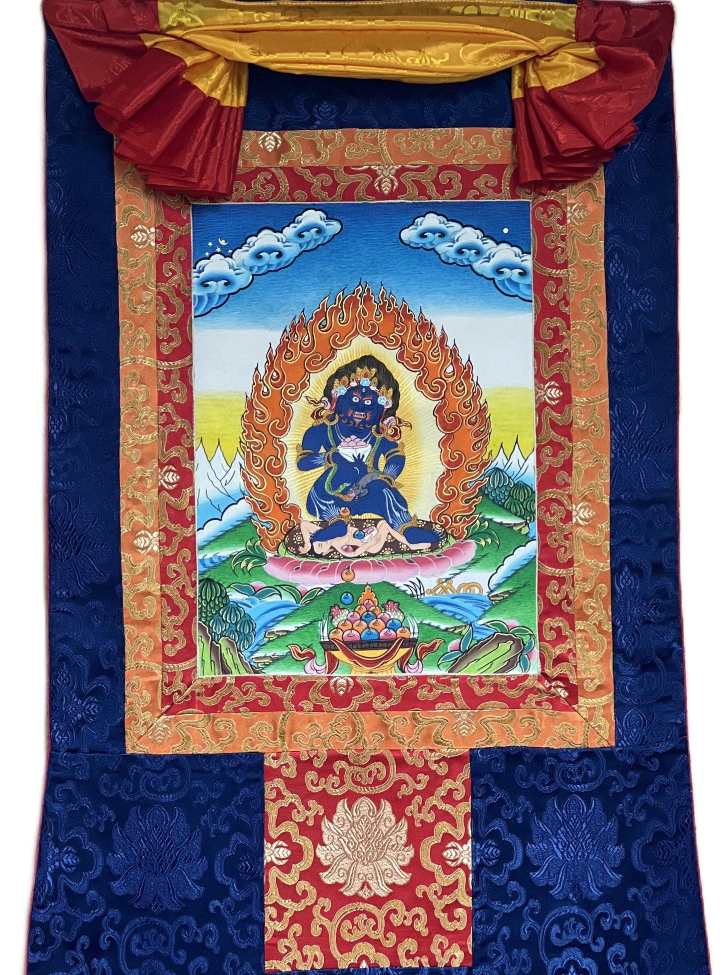 Hand-Painted Black Jambhala Thangka, Tibetan God of Wealth