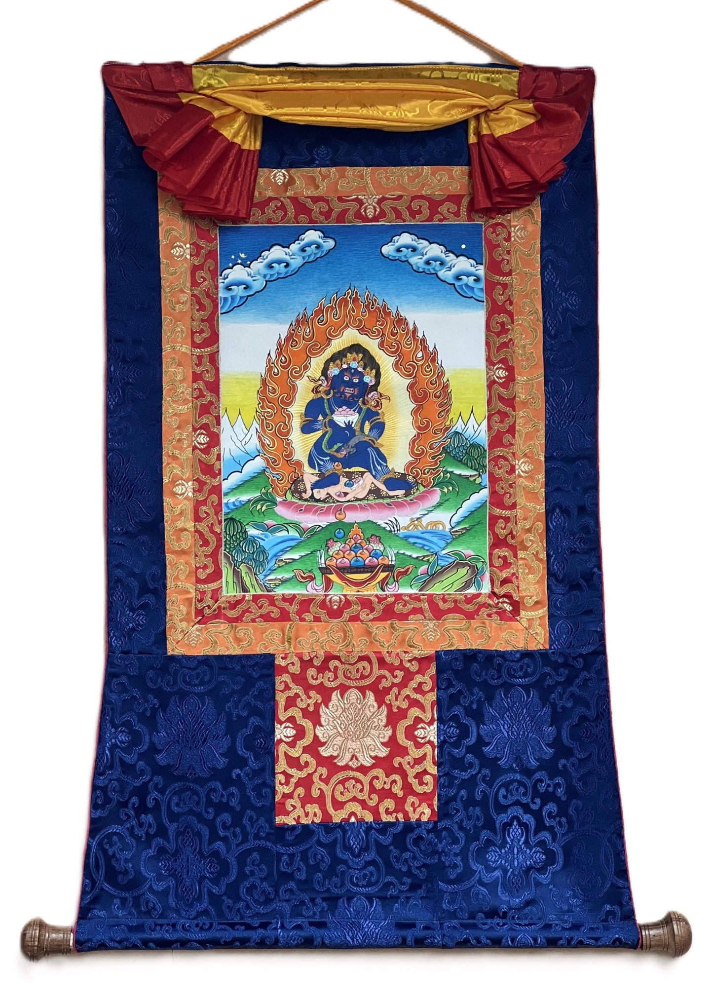 Hand-Painted Black Jambhala Thangka, Tibetan God of Wealth