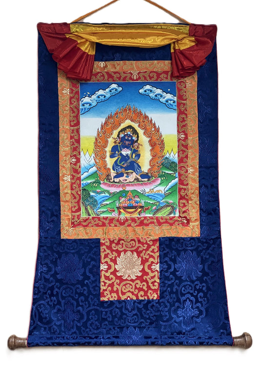 Hand-Painted Black Jambhala Thangka, Tibetan God of Wealth