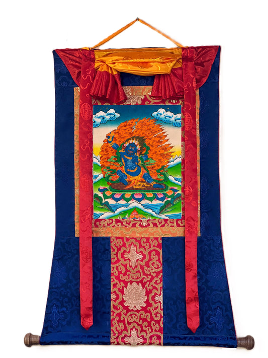 Hand-painted Vajrapani Thangka Painting with Silk Brocade
