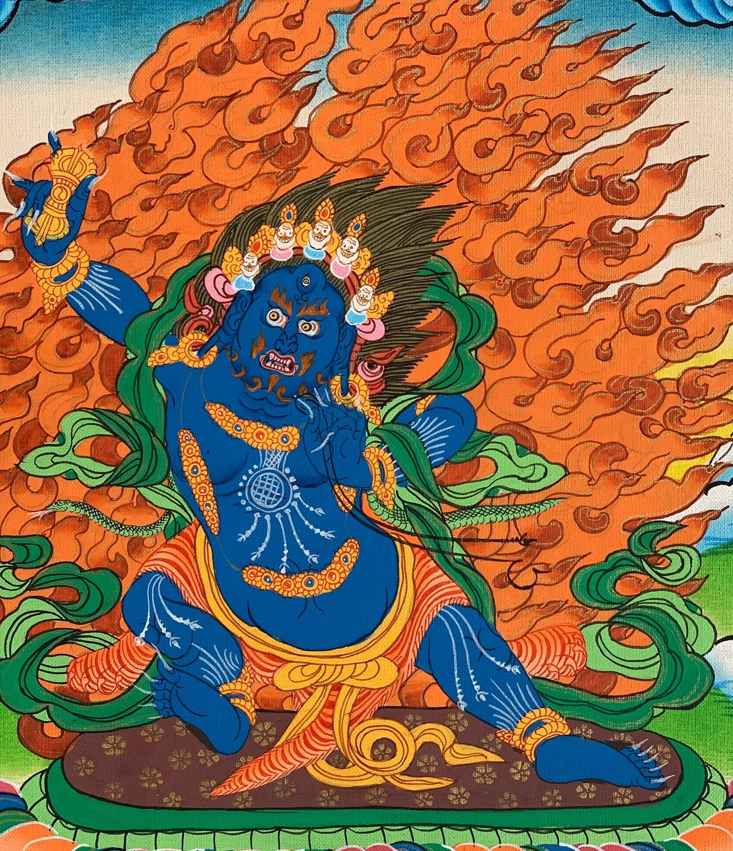 Hand-painted Vajrapani Thangka Painting with Silk Brocade