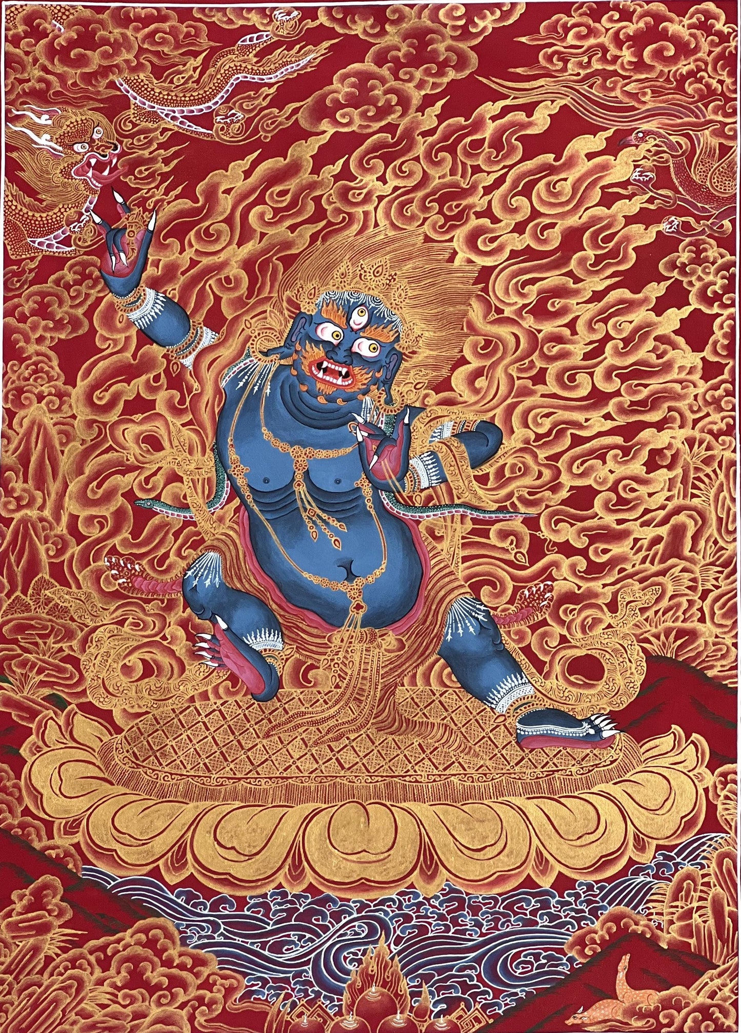 Original Hand-Painted Vajrapani Dharmapala Large Masterpiece Tibetan Thangka Painting / Compassion Meditation Art From Nepal