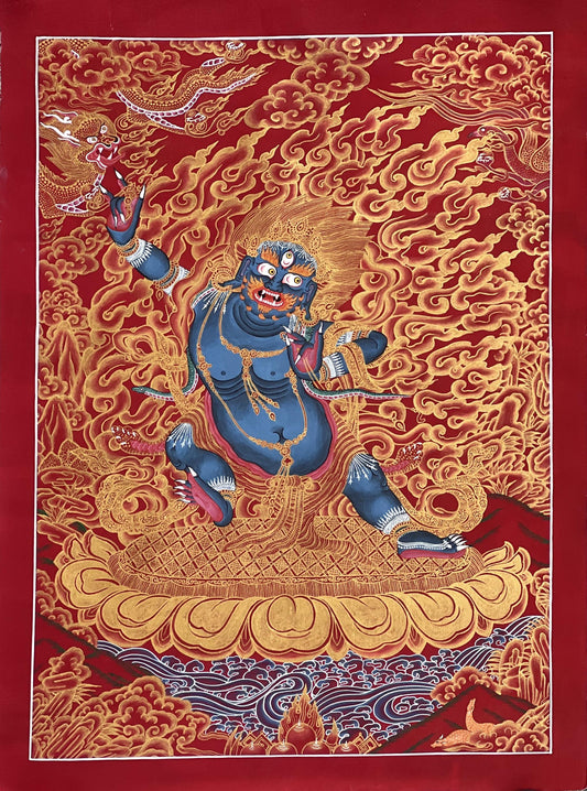 Original Hand-Painted Vajrapani Dharmapala Large Masterpiece Tibetan Thangka Painting / Compassion Meditation Art From Nepal