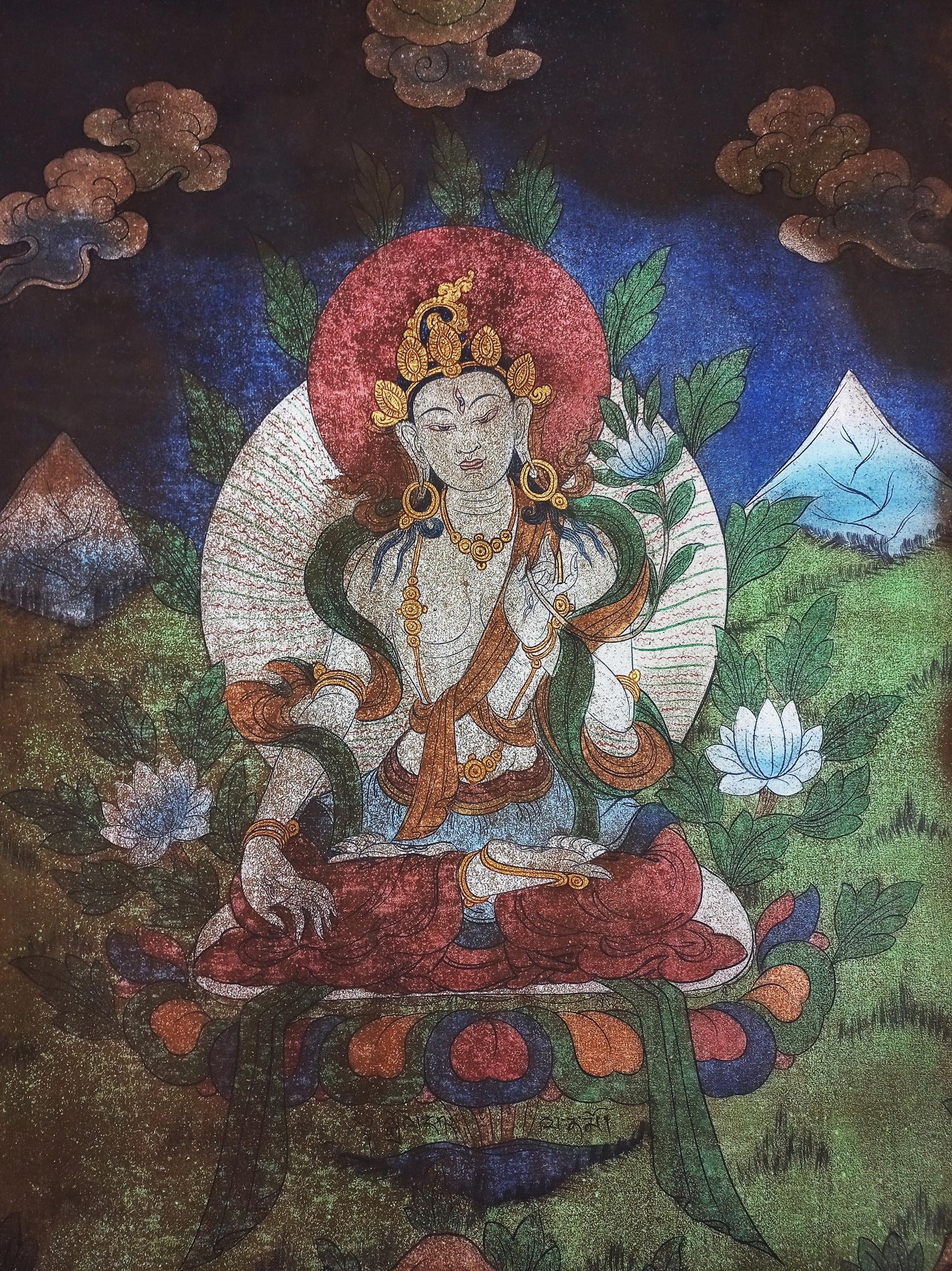 Vintage White Tara Painting | Hand-Painted  Buddhist Art from Nepal