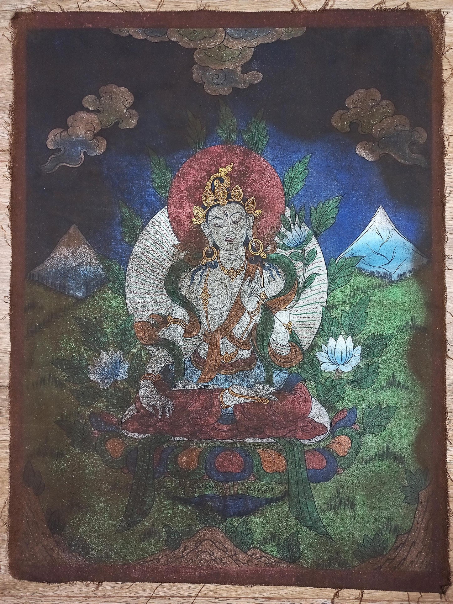 Vintage White Tara Painting | Hand-Painted  Buddhist Art from Nepal
