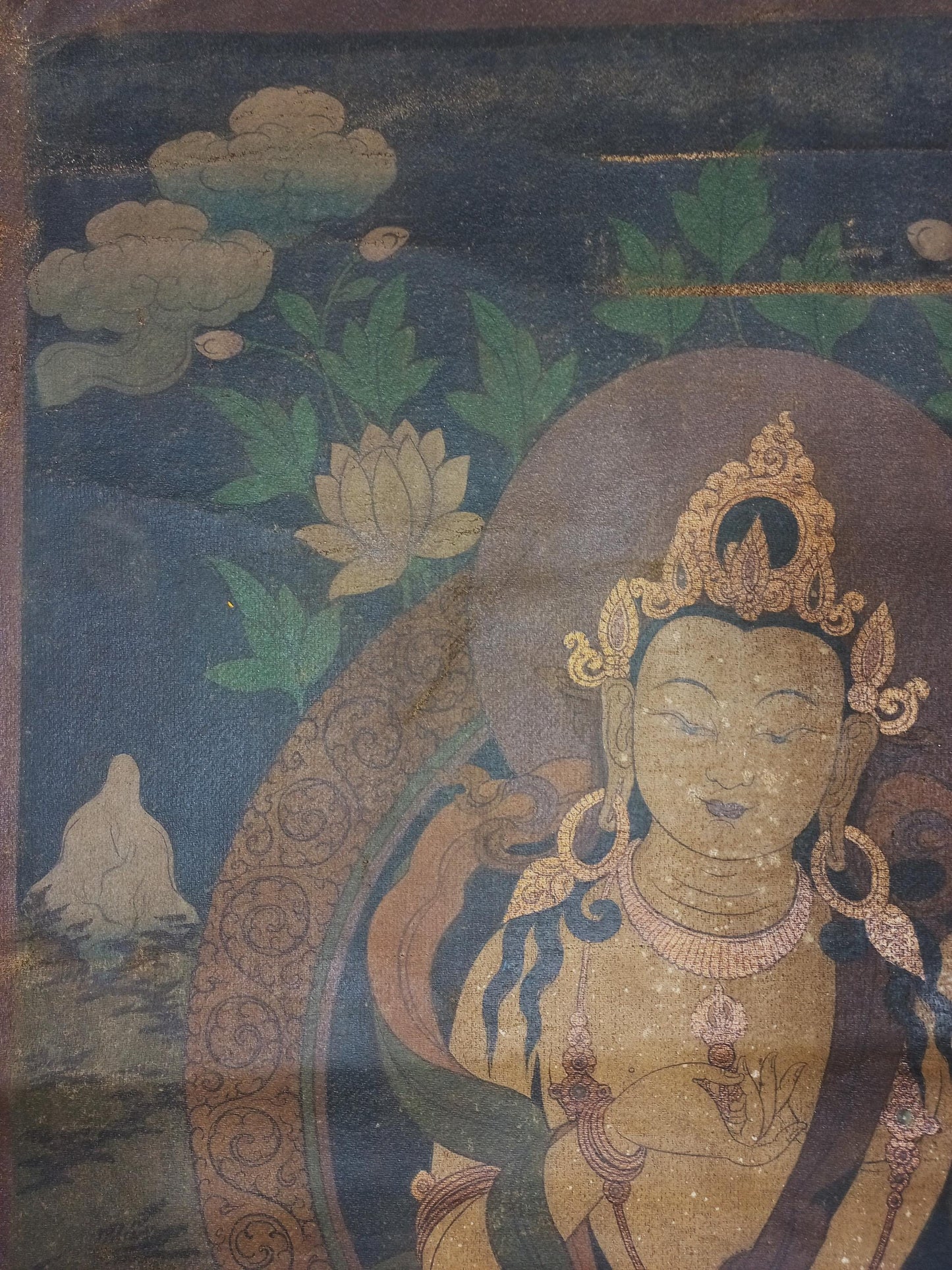 Vintage Vajrasattva Thangka Painting, Tibetan Buddhist Art from Kathmandu