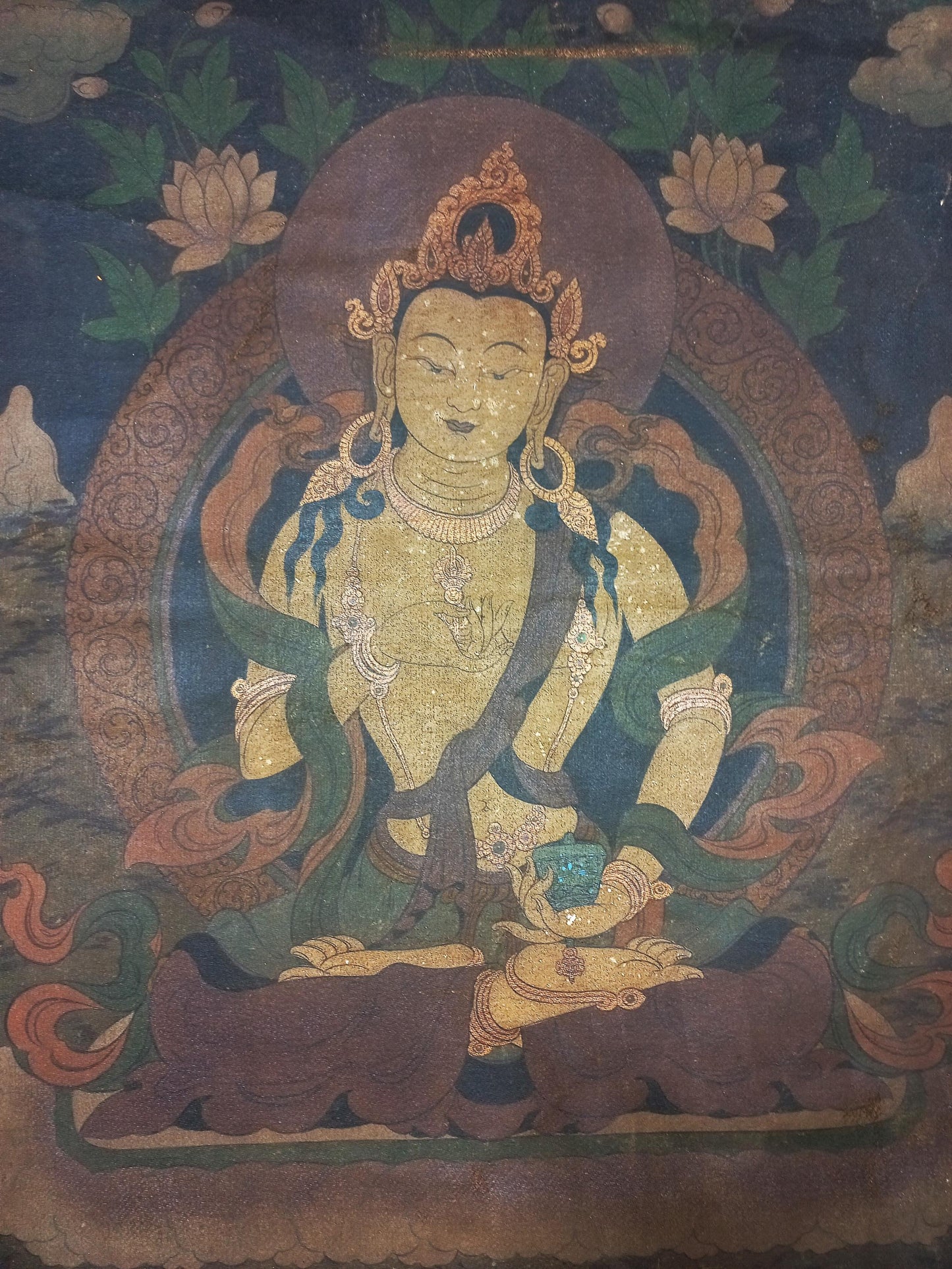 Vintage Vajrasattva Thangka Painting, Tibetan Buddhist Art from Kathmandu