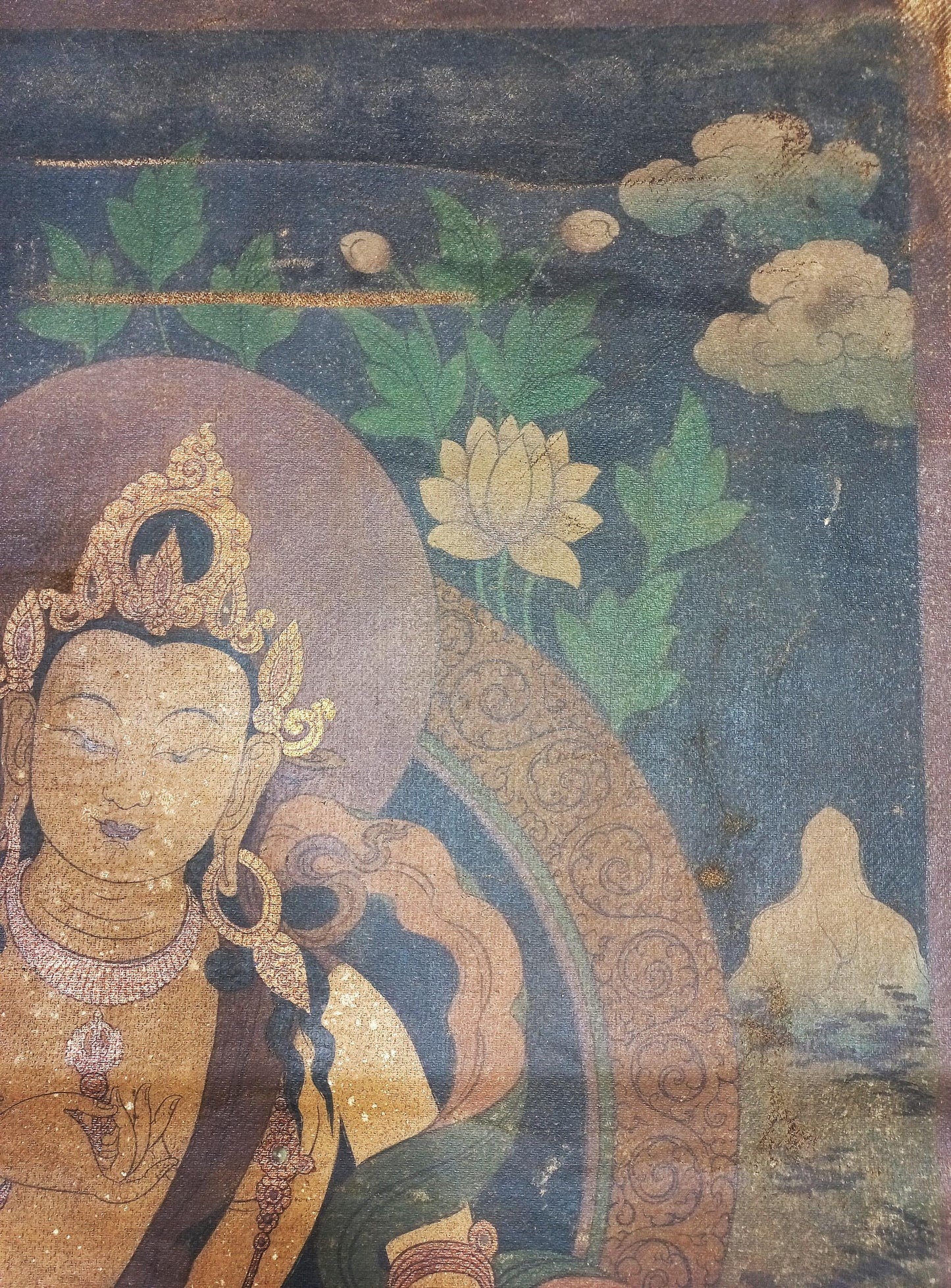 Vintage Vajrasattva Thangka Painting, Tibetan Buddhist Art from Kathmandu