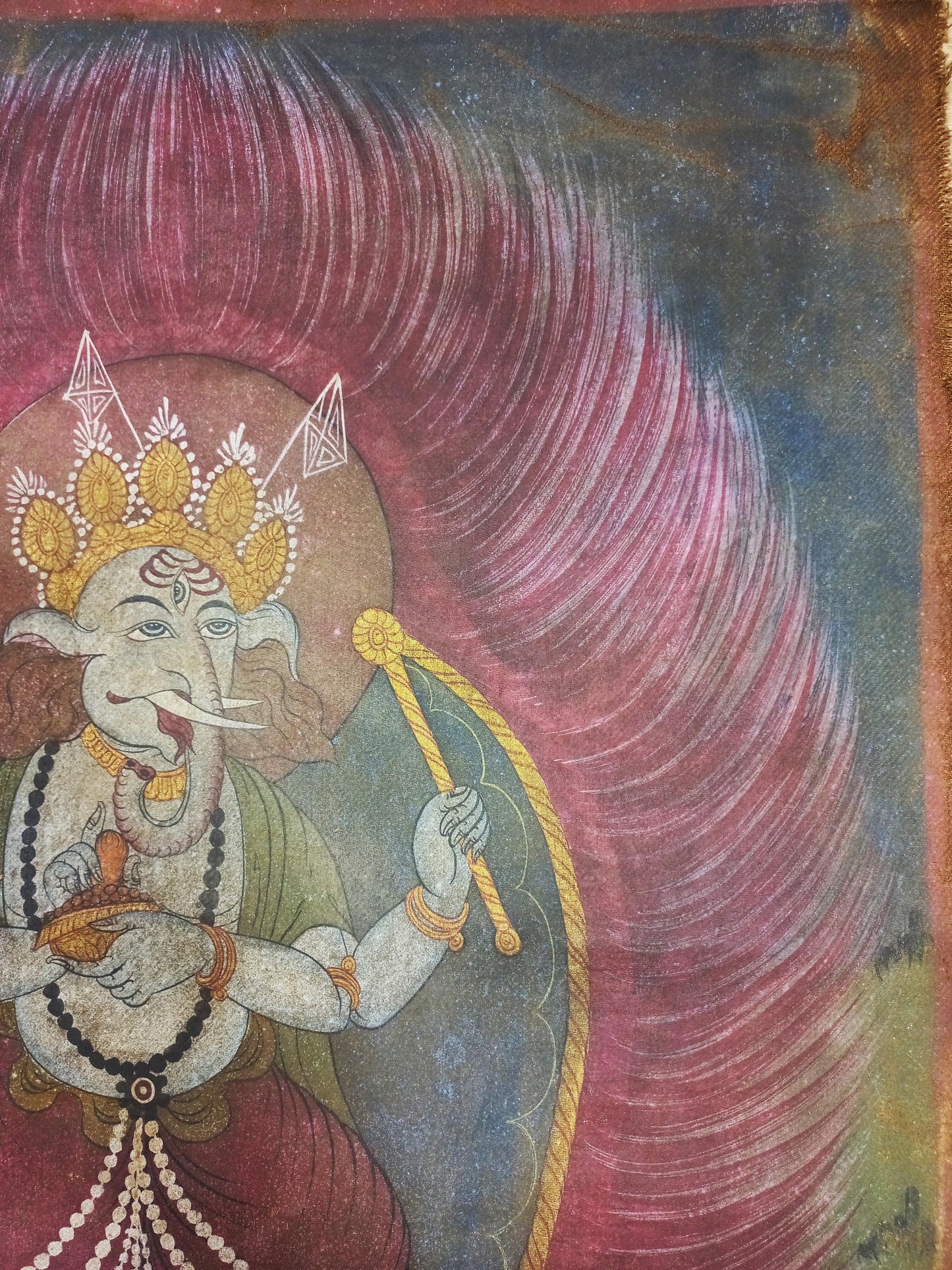 Vintage Standing Ganesha or Ganapati | Hand-Painted Hindu Art | Acrylic Painting on Canvas from Nepal