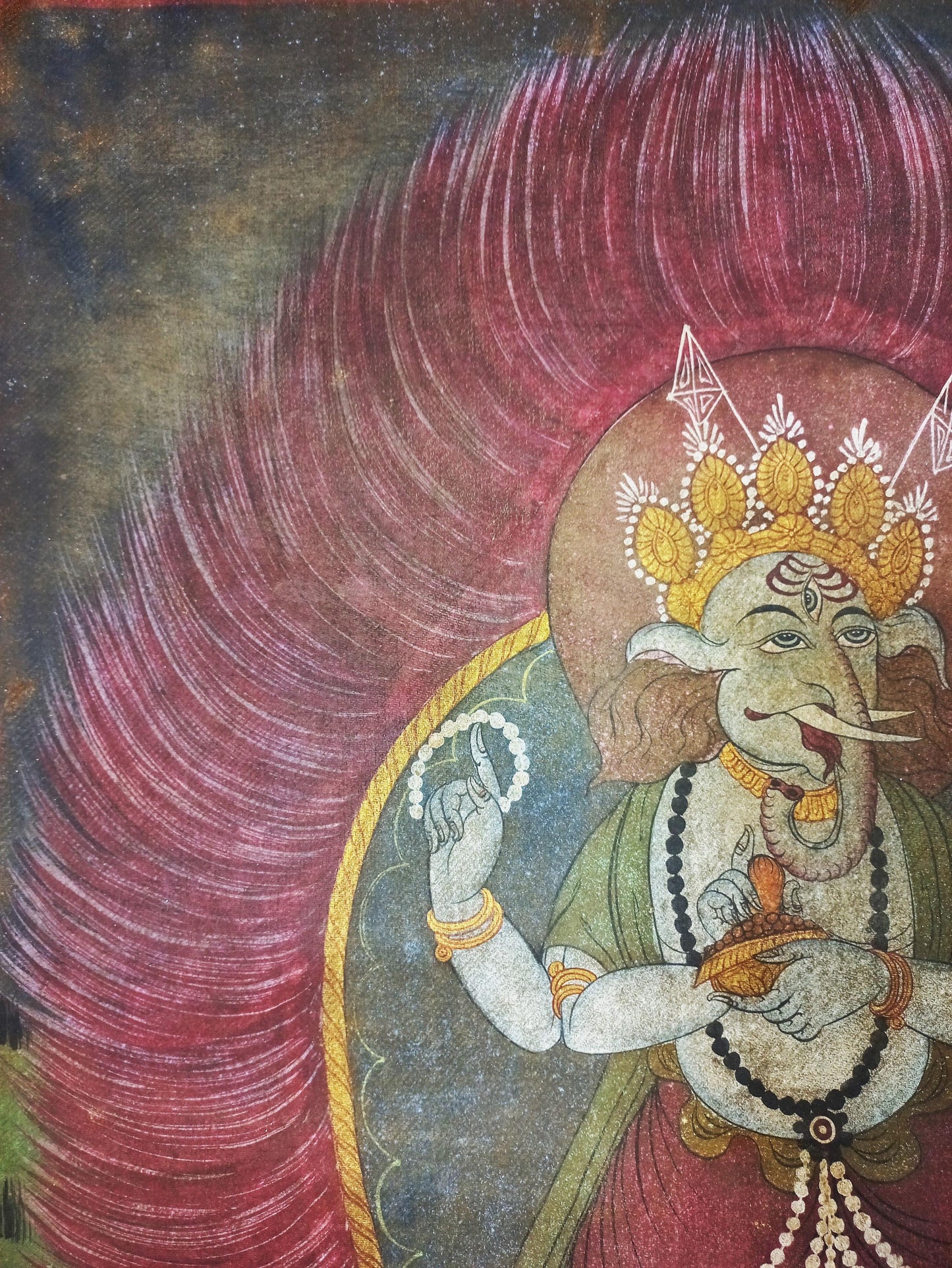 Vintage Standing Ganesha or Ganapati | Hand-Painted Hindu Art | Acrylic Painting on Canvas from Nepal