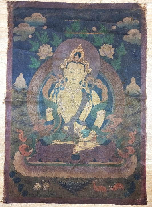 Vintage Vajrasattva Thangka Painting, Tibetan Buddhist Art from Kathmandu