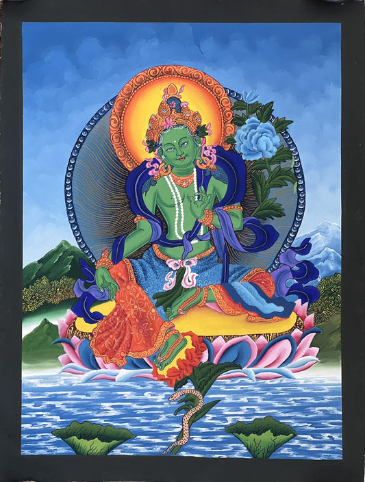 Hand-Painted Green Tara Thangka | Newari Paubha Art from Nepal