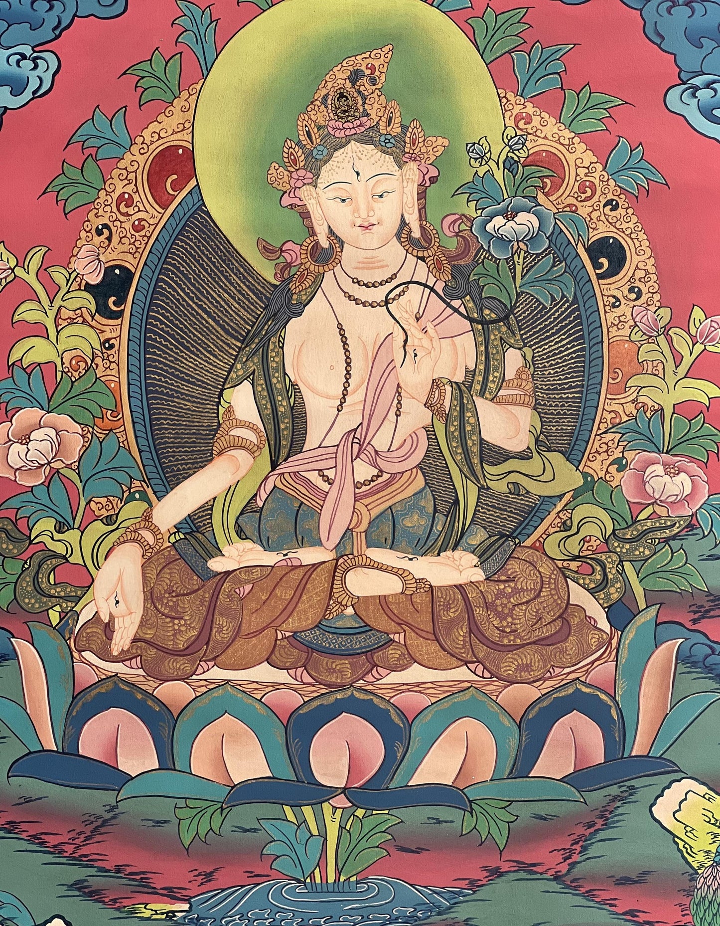 Hand-Painted White Tara tibetan Thangka Paintinng, Mother Goddess Art