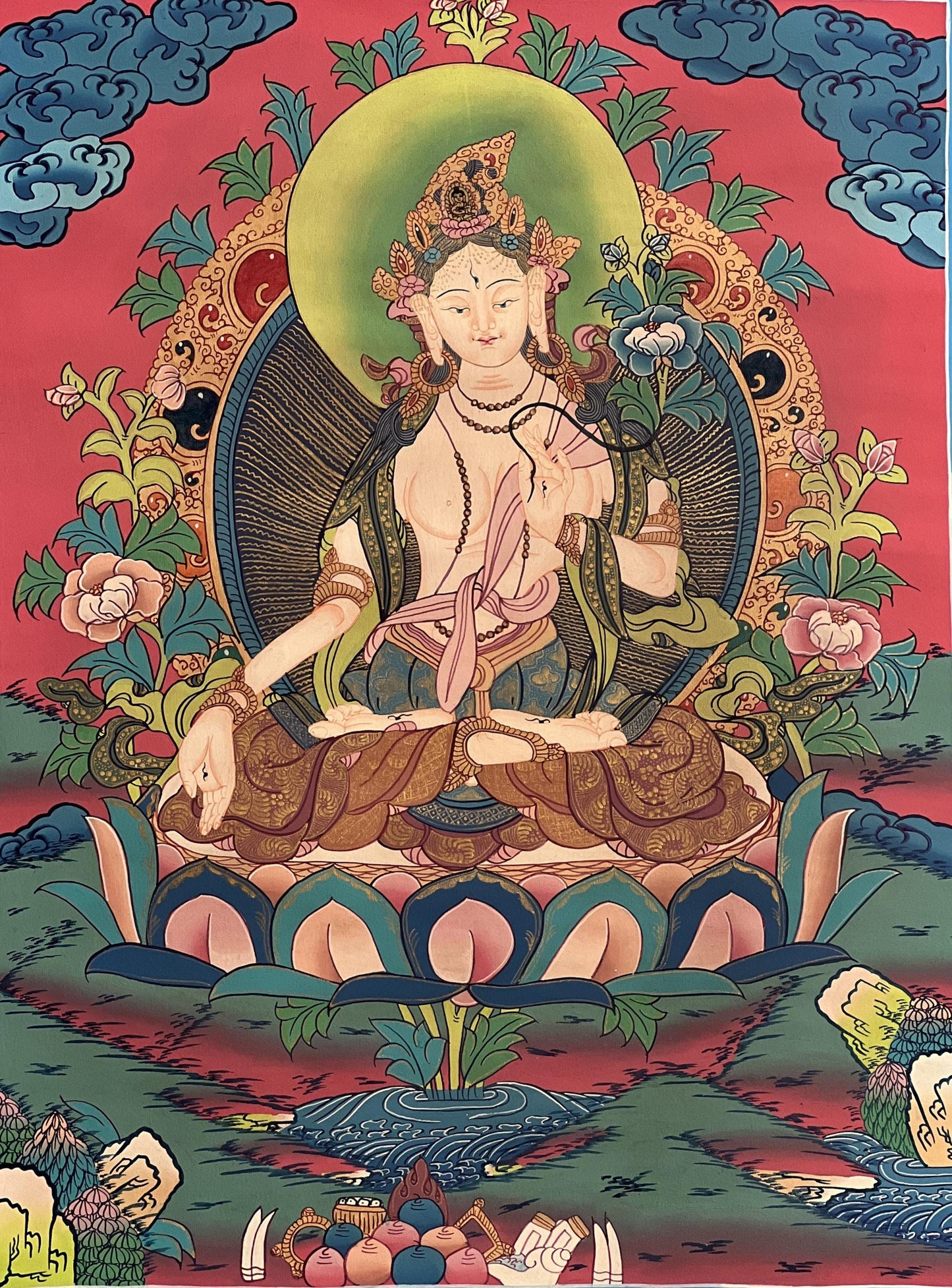 Hand-Painted White Tara tibetan Thangka Paintinng, Mother Goddess Art
