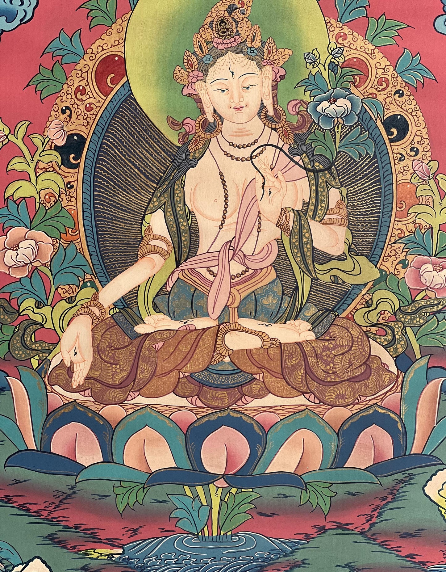 Hand-Painted White Tara tibetan Thangka Paintinng, Mother Goddess Art