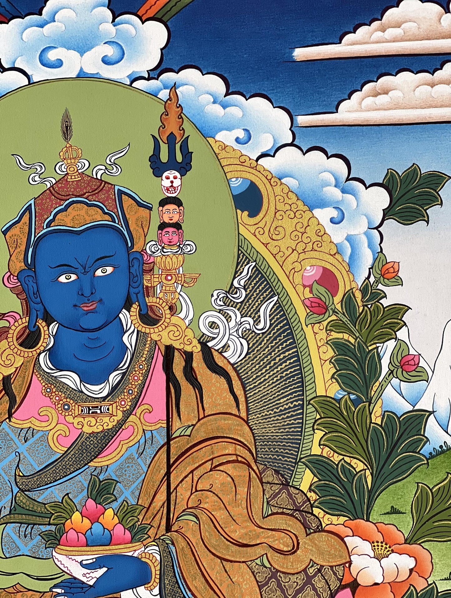 Hand-Painted Orgyen Menla Thangka | Guru Rinpoche Medicine Buddha Painting | Tibetan Healing Art
