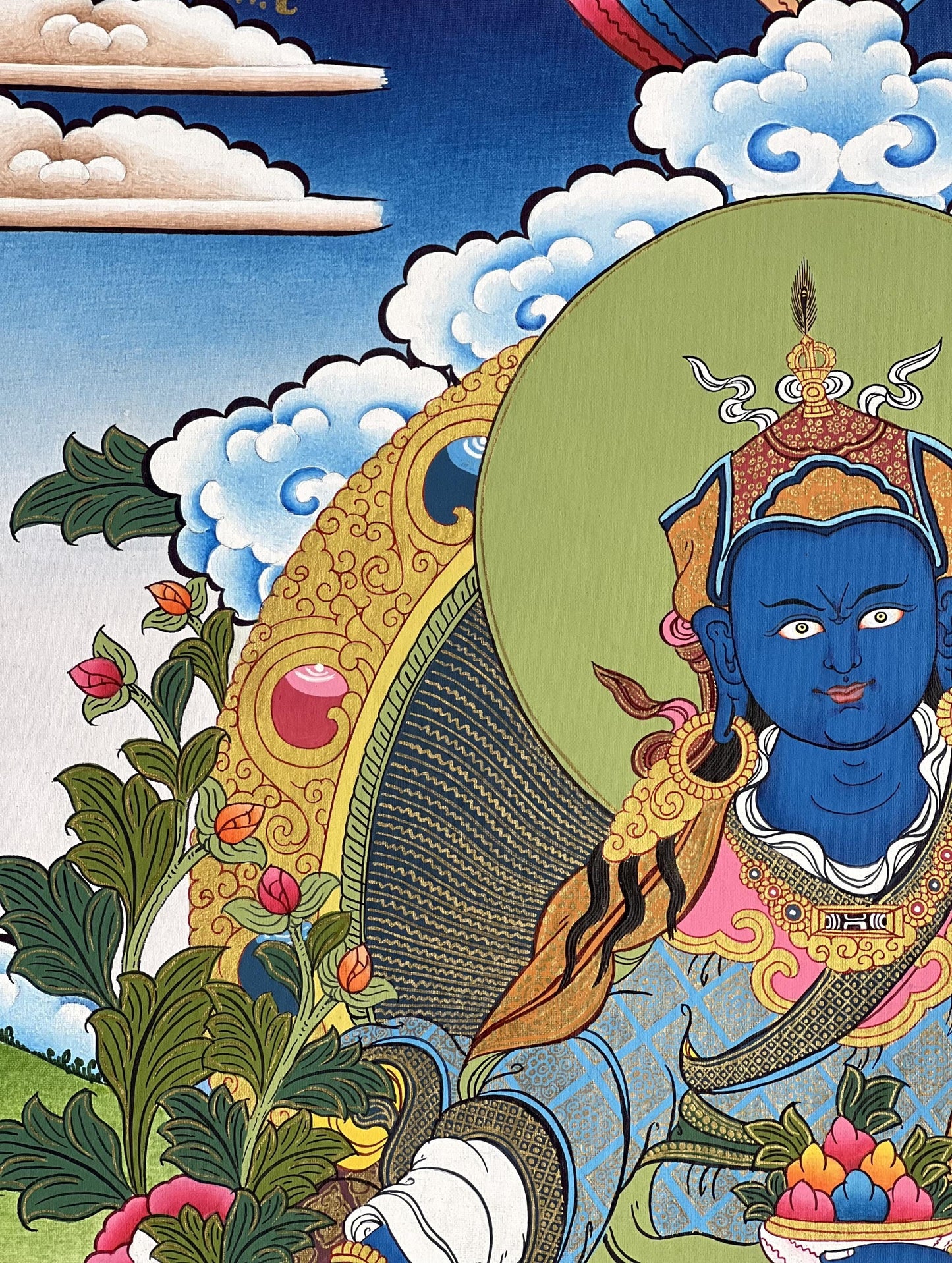 Hand-Painted Orgyen Menla Thangka | Guru Rinpoche Medicine Buddha Painting | Tibetan Healing Art