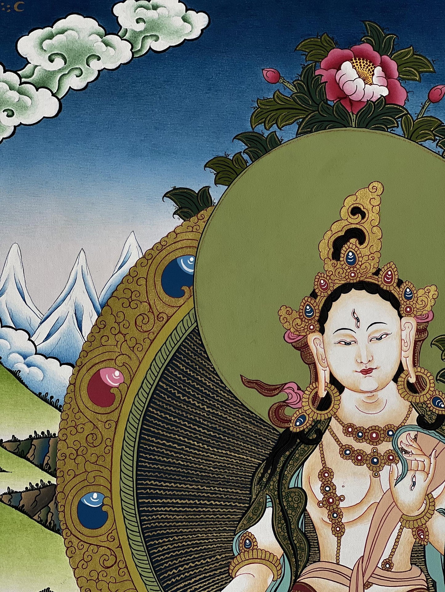 Hand-Painted White Tara Thangka: Mother Goddess Art from Nepal
