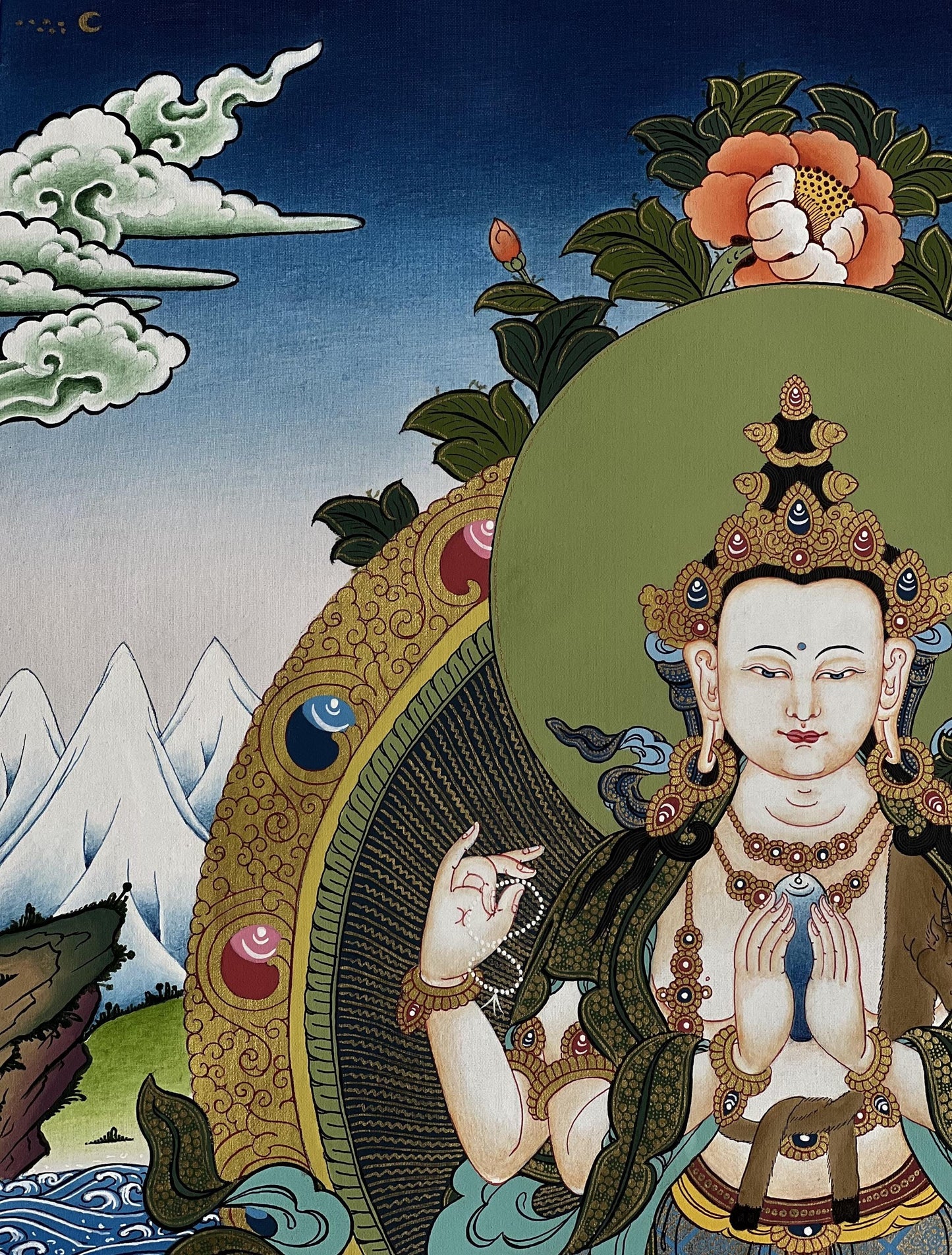 Original Hand Painted Avalokiteshvara / Chenrezig/ Compassion Buddha Masterpiece Tibetan Compassion / Meditation Thangka / Thanka  Painting