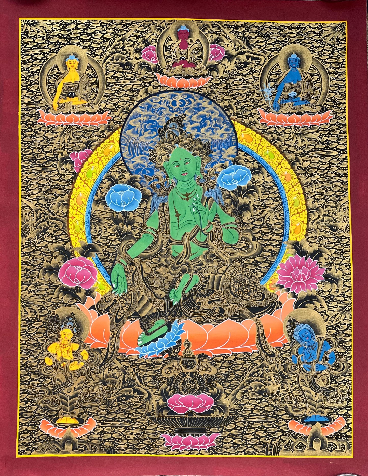 Green Tara Thangka Painting: Hand-Painted Tibetan Compassion Art