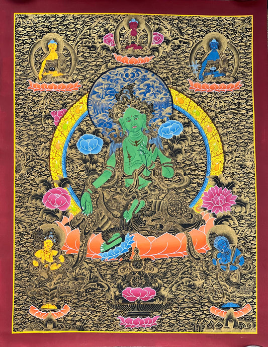 Green Tara Thangka Painting: Hand-Painted Tibetan Compassion Art