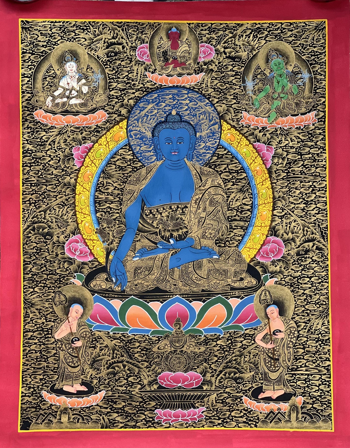 Medicine Buddha Tibetan Thangka Painting, Hand-painted Healing Art
