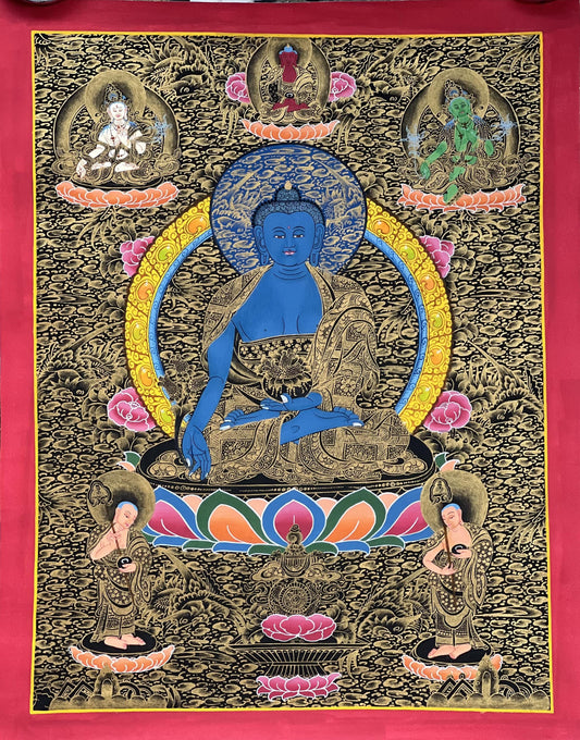 Medicine Buddha Tibetan Thangka Painting, Hand-painted Healing Art