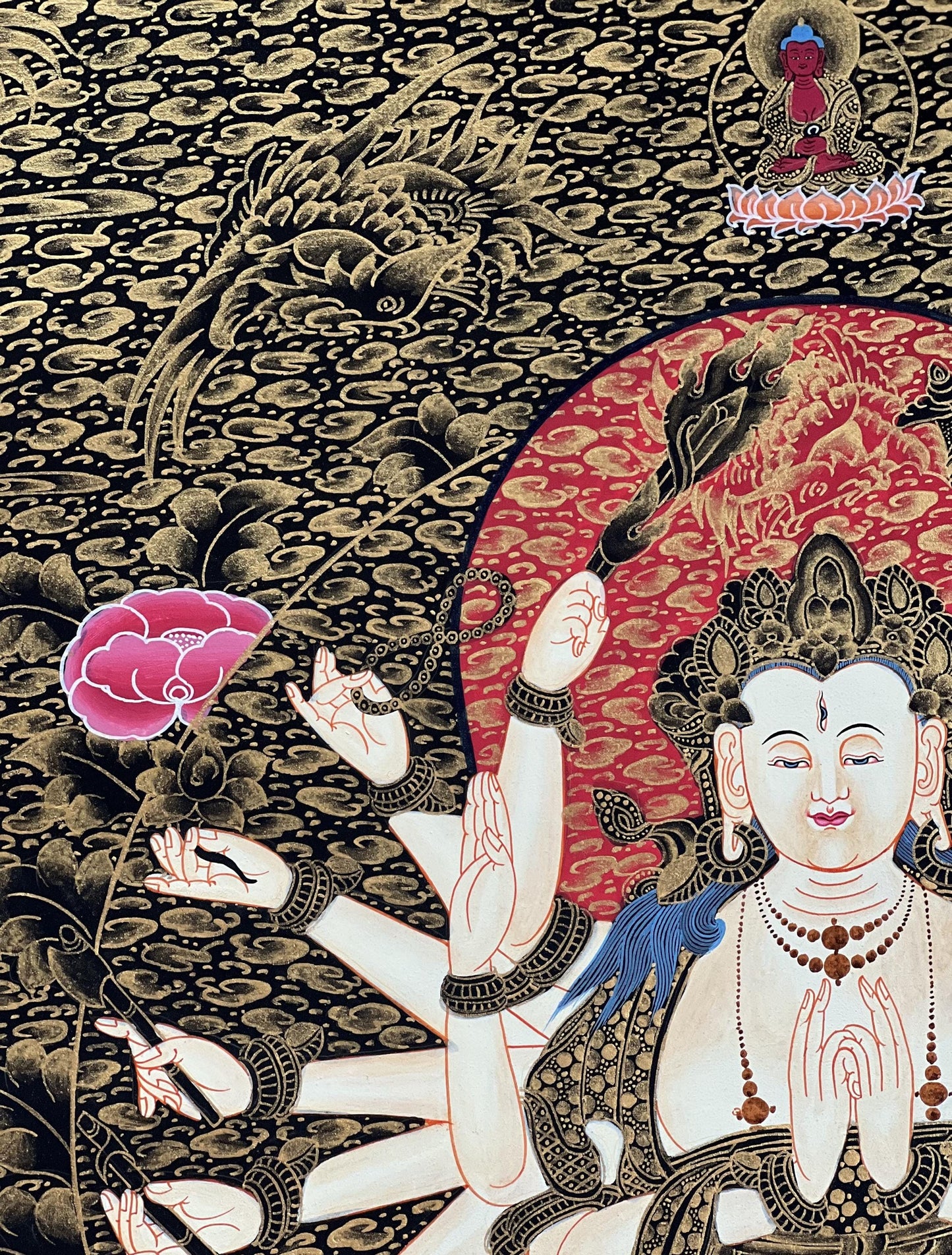 Hand-Painted Cundi Thangka Painting, Tibetan Mother Goddess Art (18x24 inch)