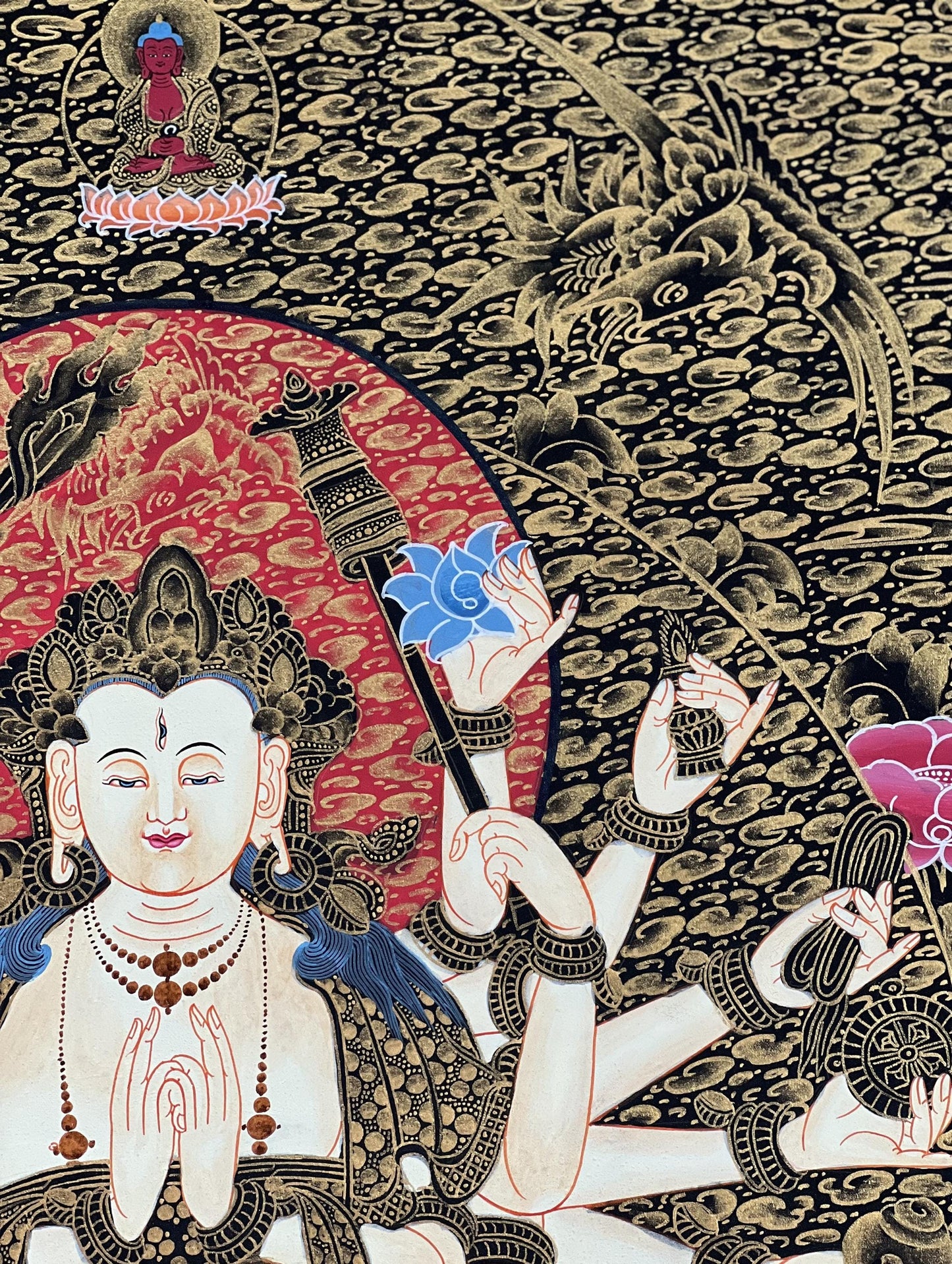 Hand-Painted Cundi Thangka Painting, Tibetan Mother Goddess Art (18x24 inch)