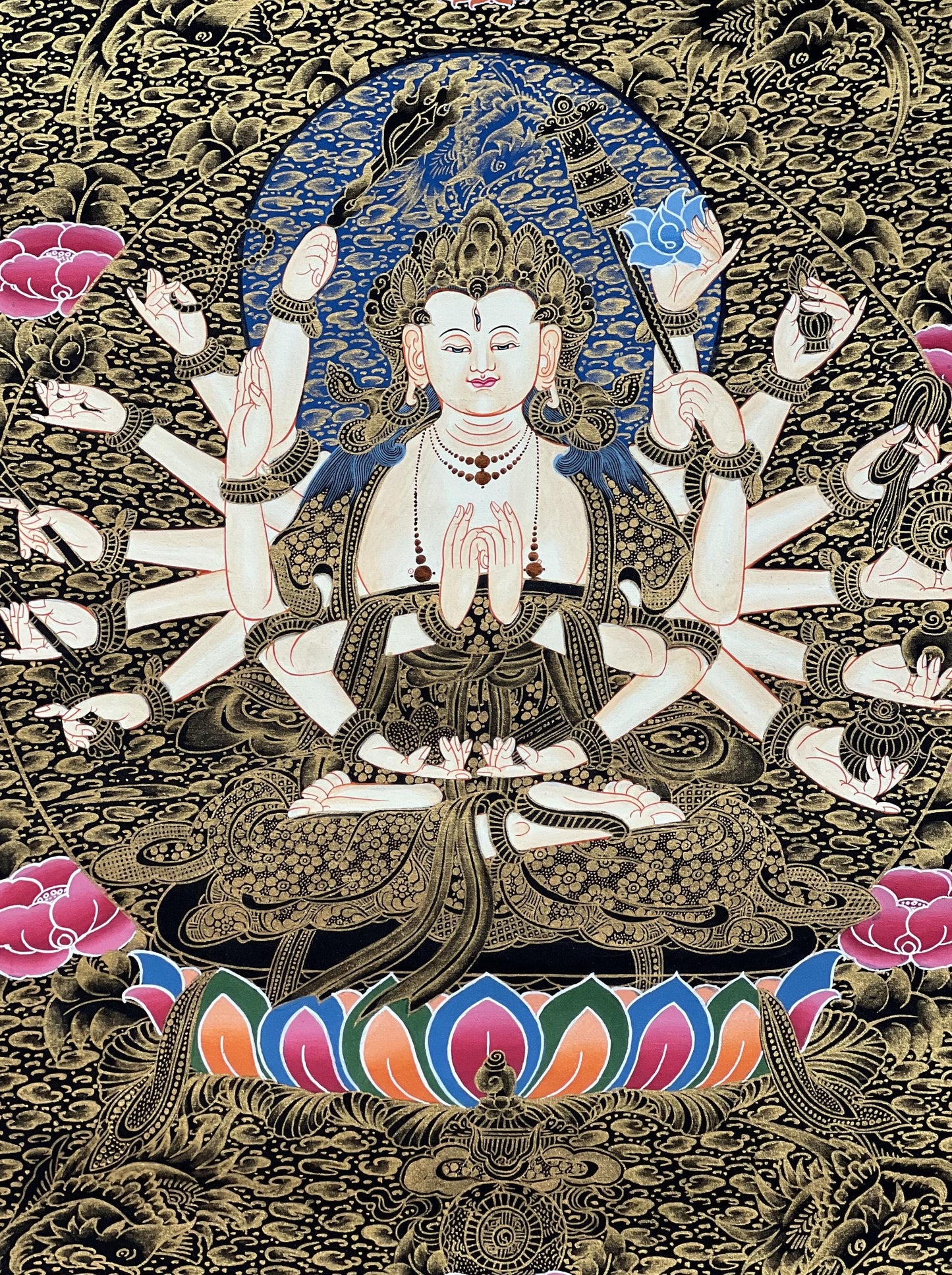 Hand-Painted Chandi Thangka Painting, Tibetan Mother Goddess Art (18x24 inch)