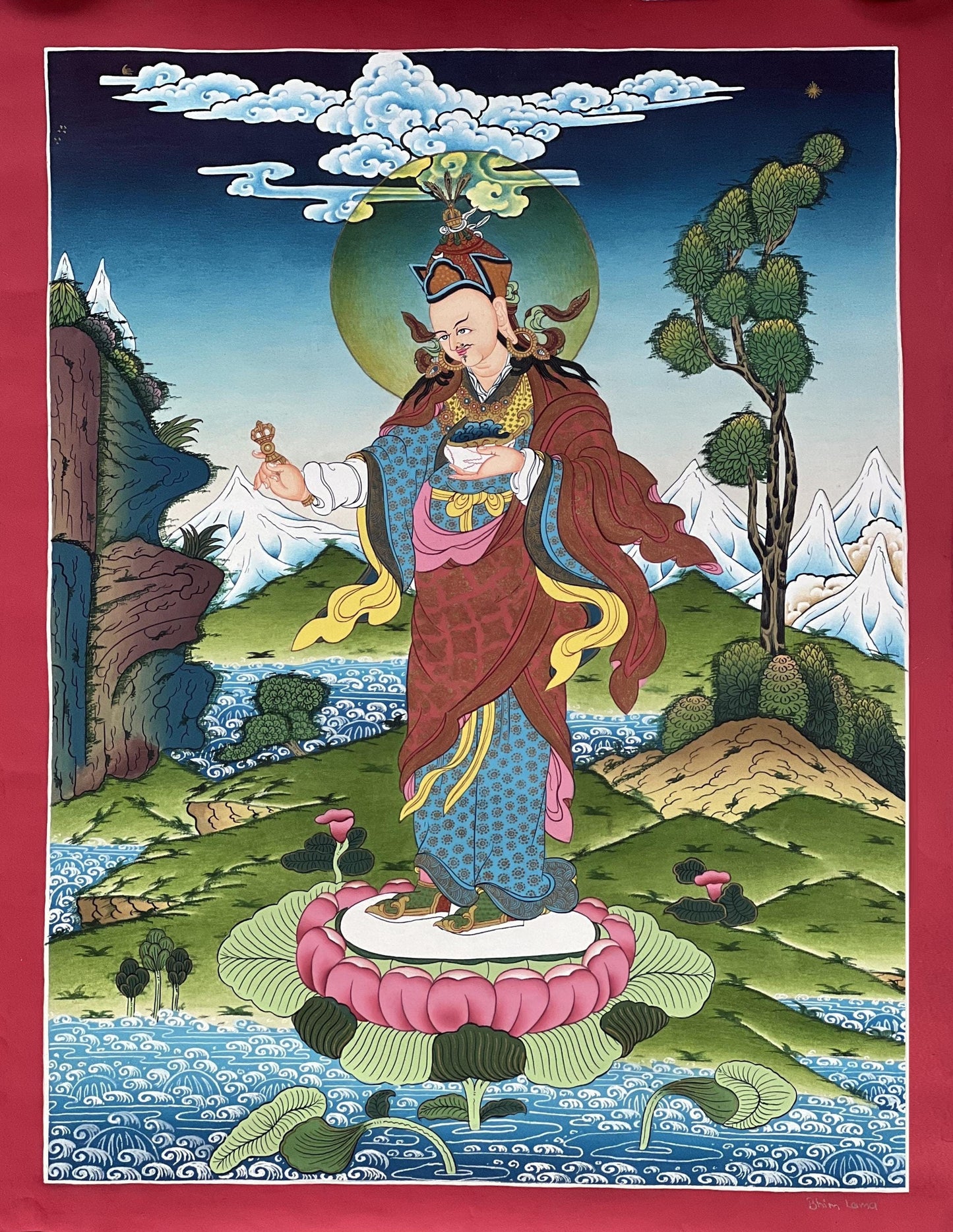 Standing Guru Rinpoche Thangka | Hand-Painted Padmasambhava Masterpiece