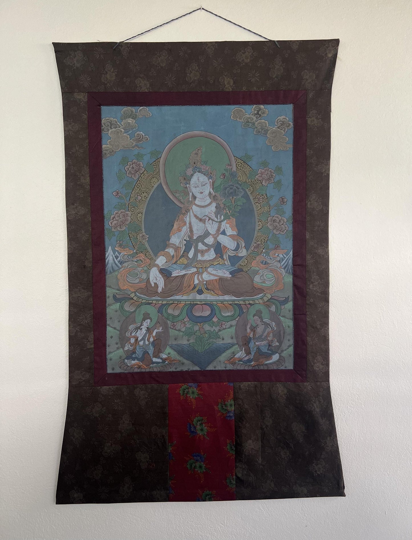 Vintage White Tara Thangka Painting | Hand-Painted Tibetan Buddhist Art