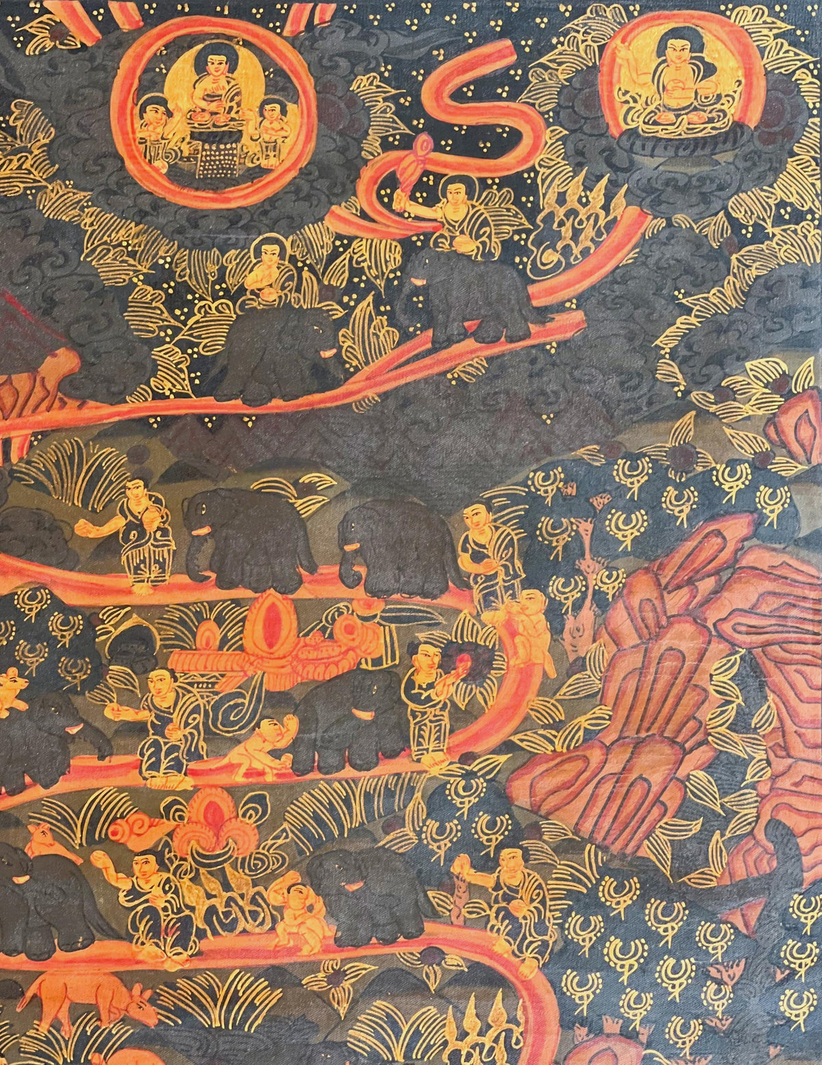 Hand-Painted Tibetan Thangka: Samatha Meditation, Elephant Path Art