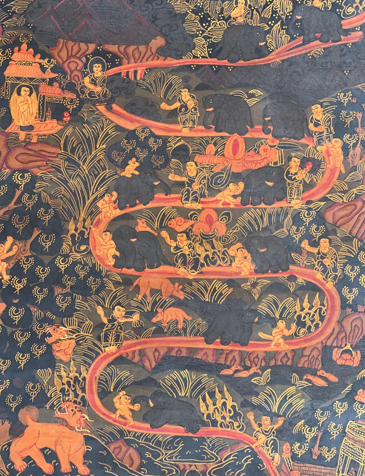 Hand-Painted Tibetan Thangka: Samatha Meditation, Elephant Path Art