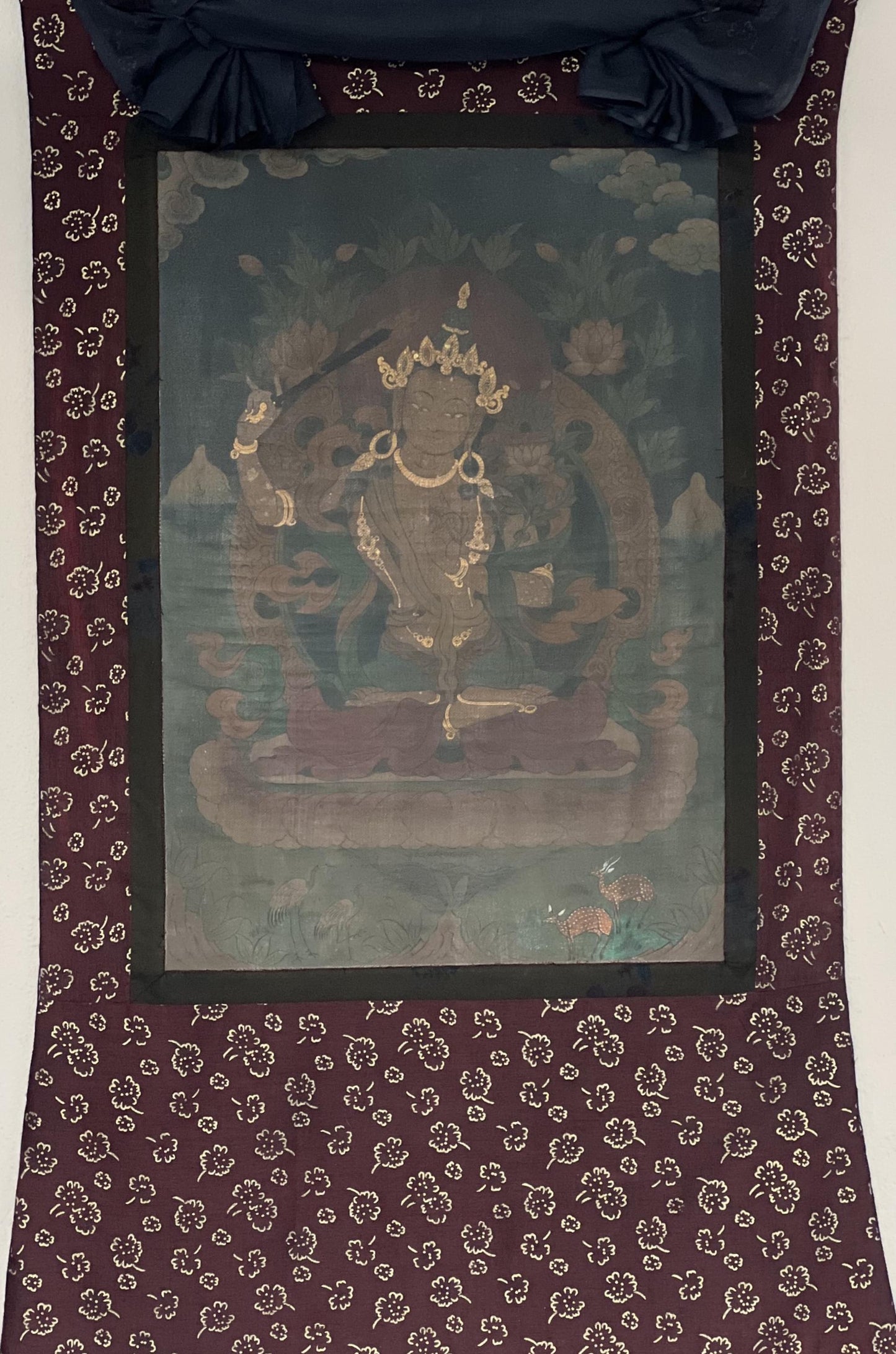 Vintage Manjushri Thangka Painting | Hand-Painted Nepalese Art