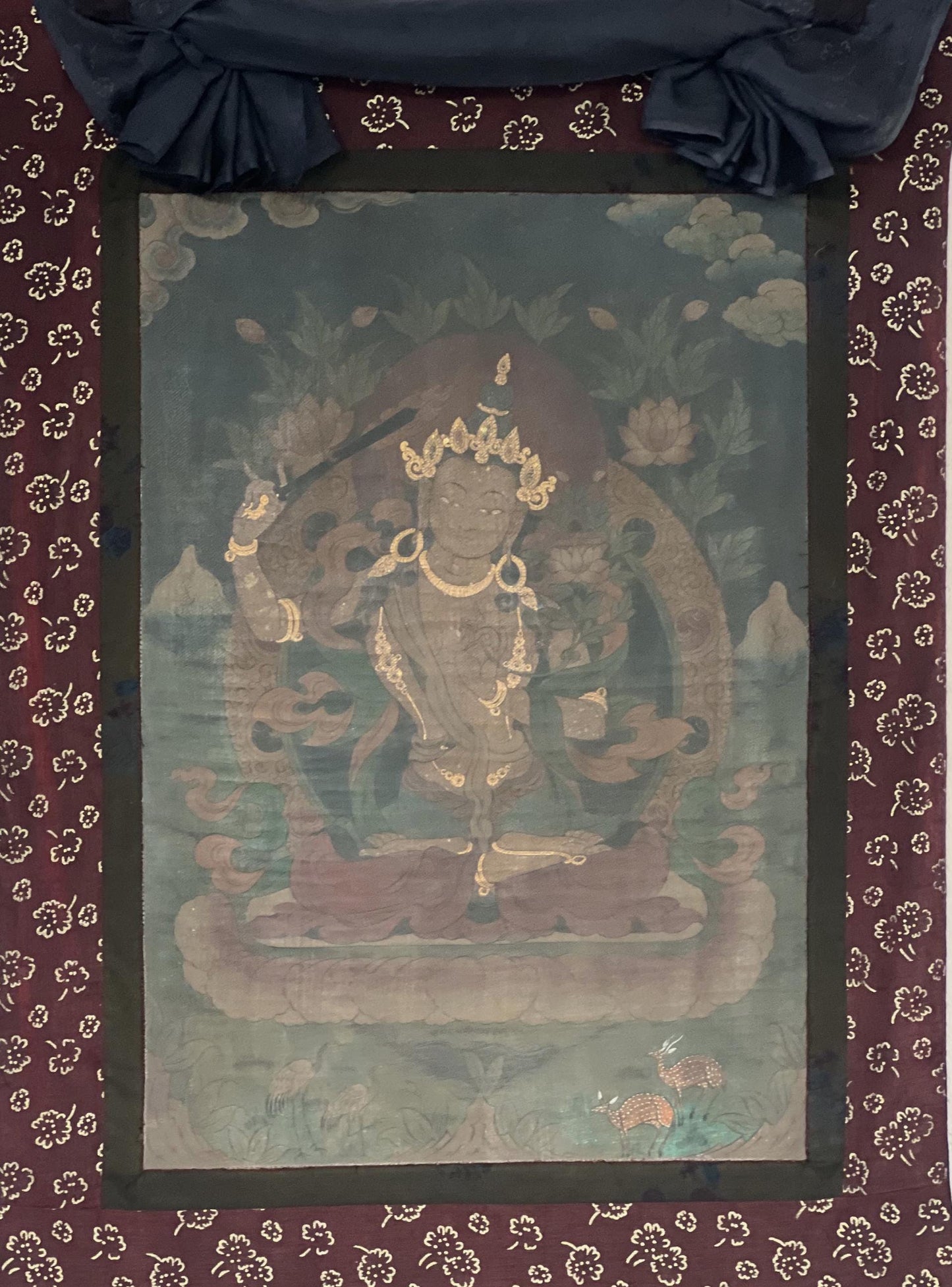 Vintage Manjushri Thangka Painting | Hand-Painted Nepalese Art