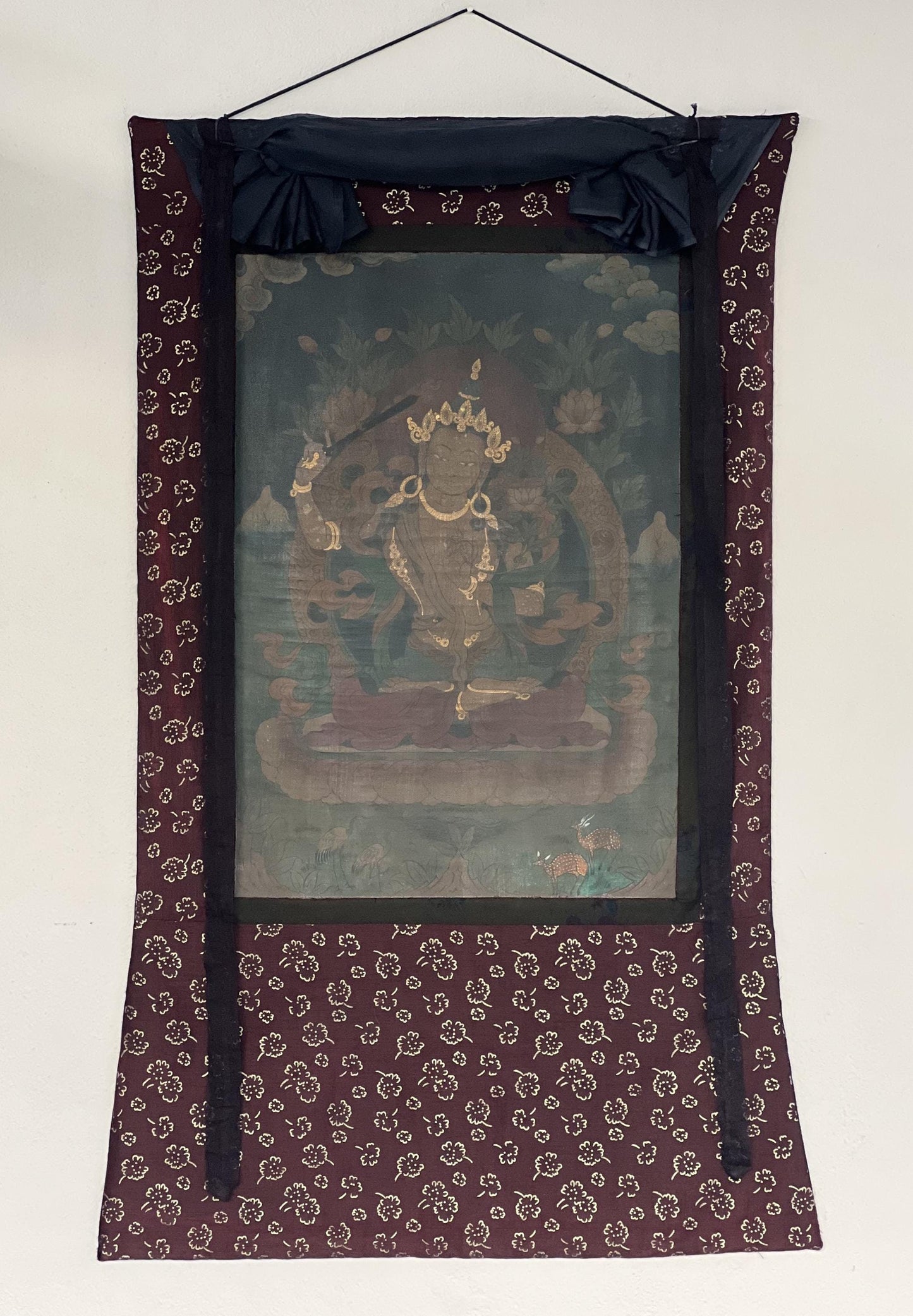 Vintage Manjushri Thangka Painting | Hand-Painted Nepalese Art