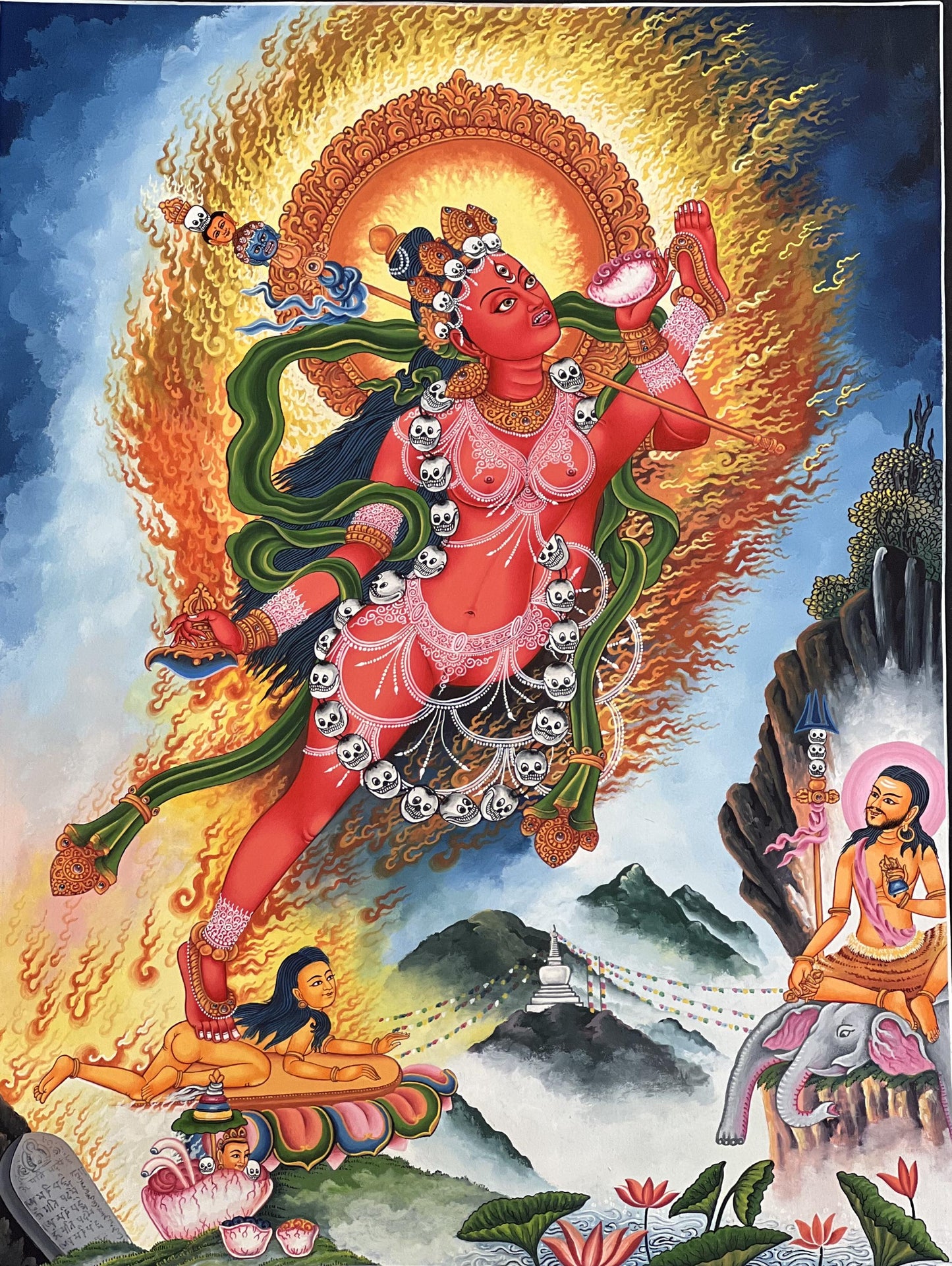 Akash Yogini Newari Paubha Thangka | Vidyadhari – The Knowledge Holder | Hand-Painted Masterpiece from Nepal
