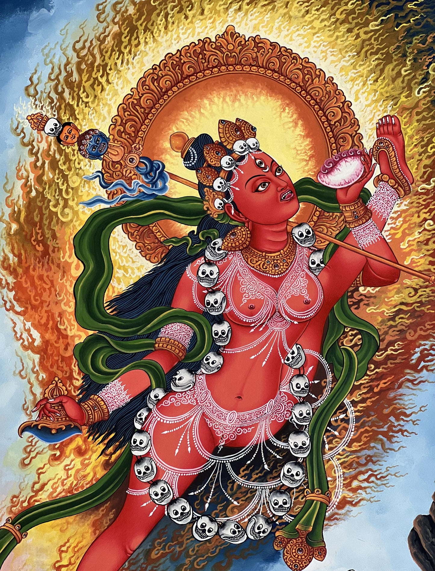 Akash Yogini Newari Paubha Thangka | Vidyadhari – The Knowledge Holder | Hand-Painted Masterpiece from Nepal