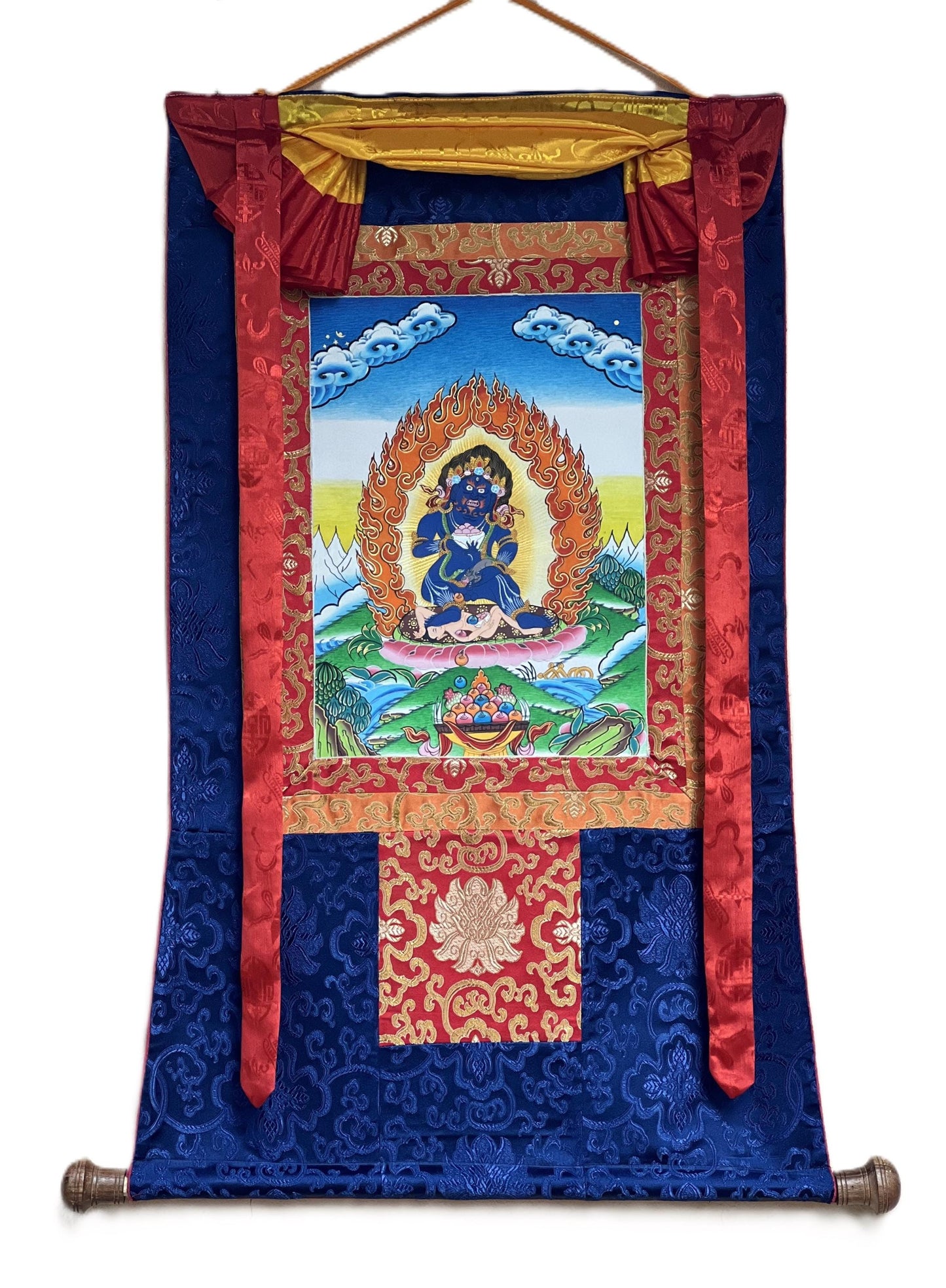 Hand-Painted Black Jambhala Thangka, Tibetan God of Wealth