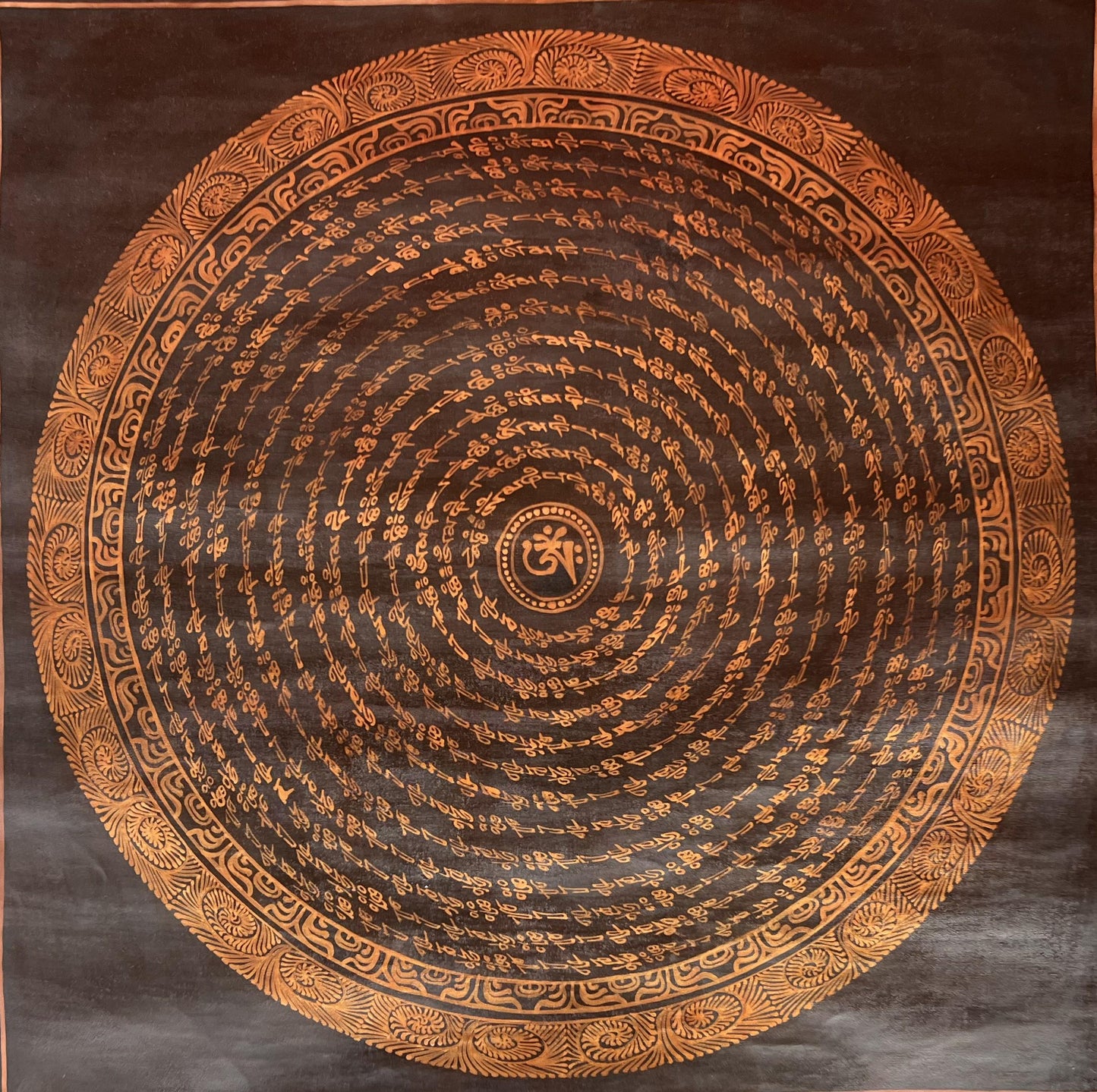 Om Mantra Mandala Thangka | Hand-Painted Tibetan Art with Silk Brocade