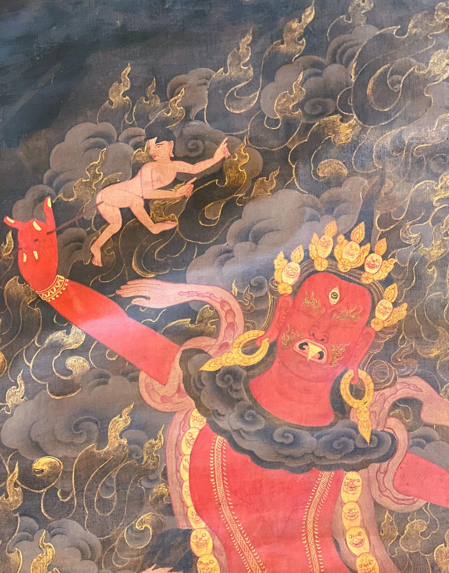 Vintage Ekajati Thangka Painting, Hand-Painted Tibetan Dark Goddess Art