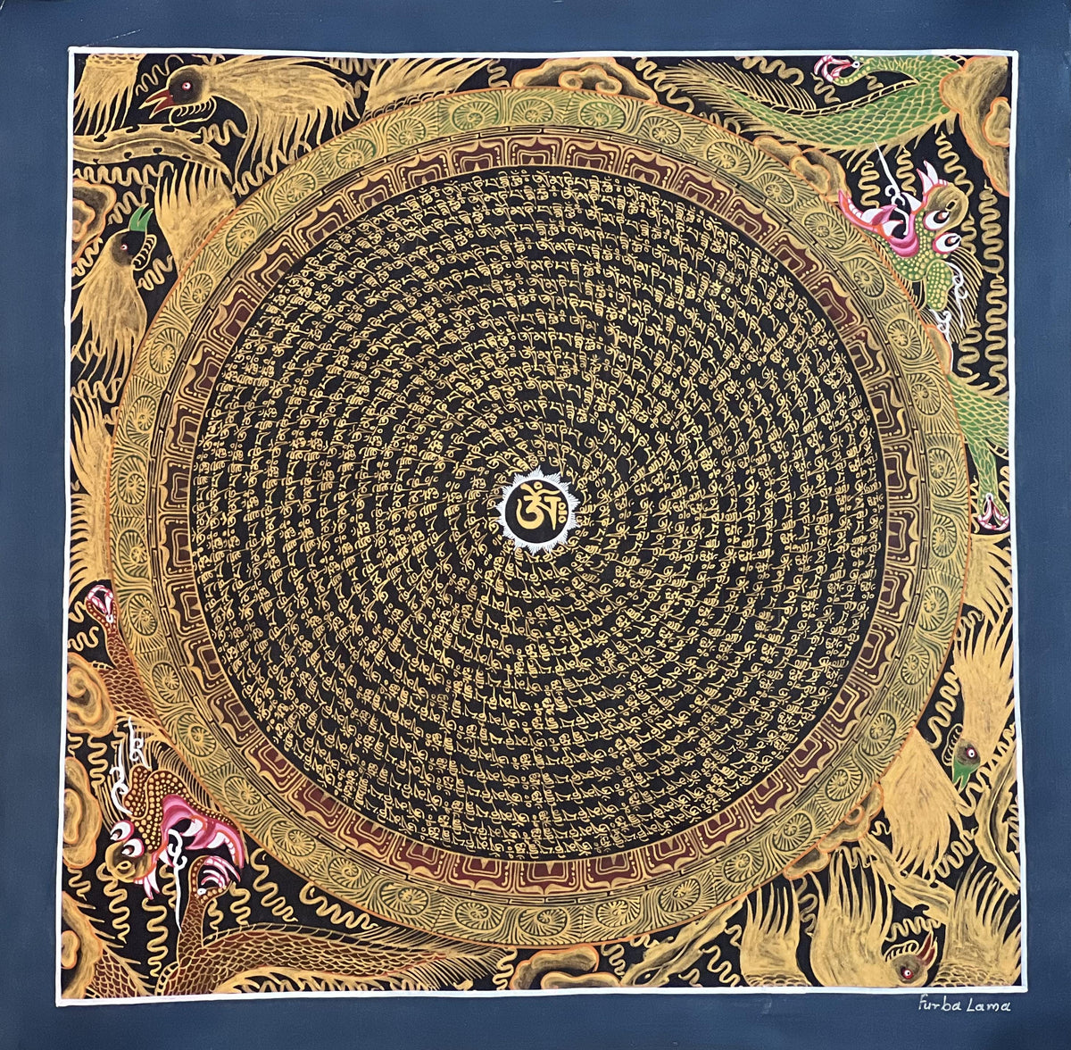 Dragon Mandala Thangka Painting, Om Mani Padme Hum, Tibetan Art