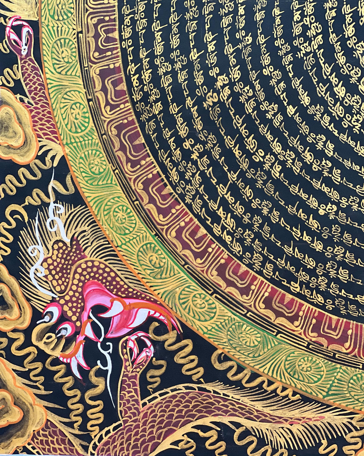 Dragon Mandala Thangka Painting, Om Mani Padme Hum Art