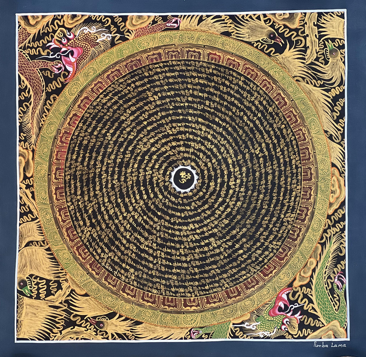 Dragon Mandala Thangka Painting, Om Mani Padme Hum Art