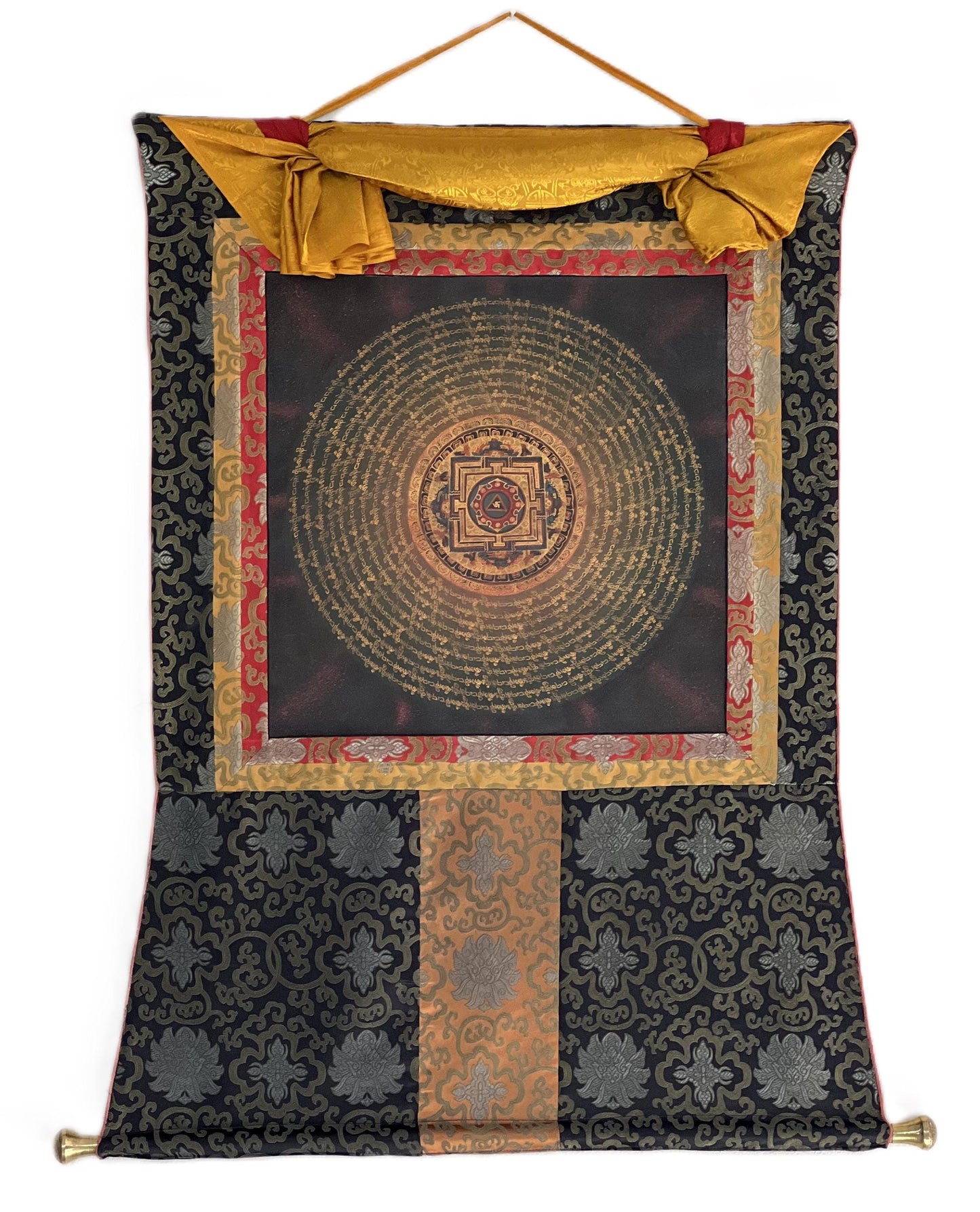 Om Mantra Mandala Thangka | Tibetan Meditation Painting with Silk Brocade