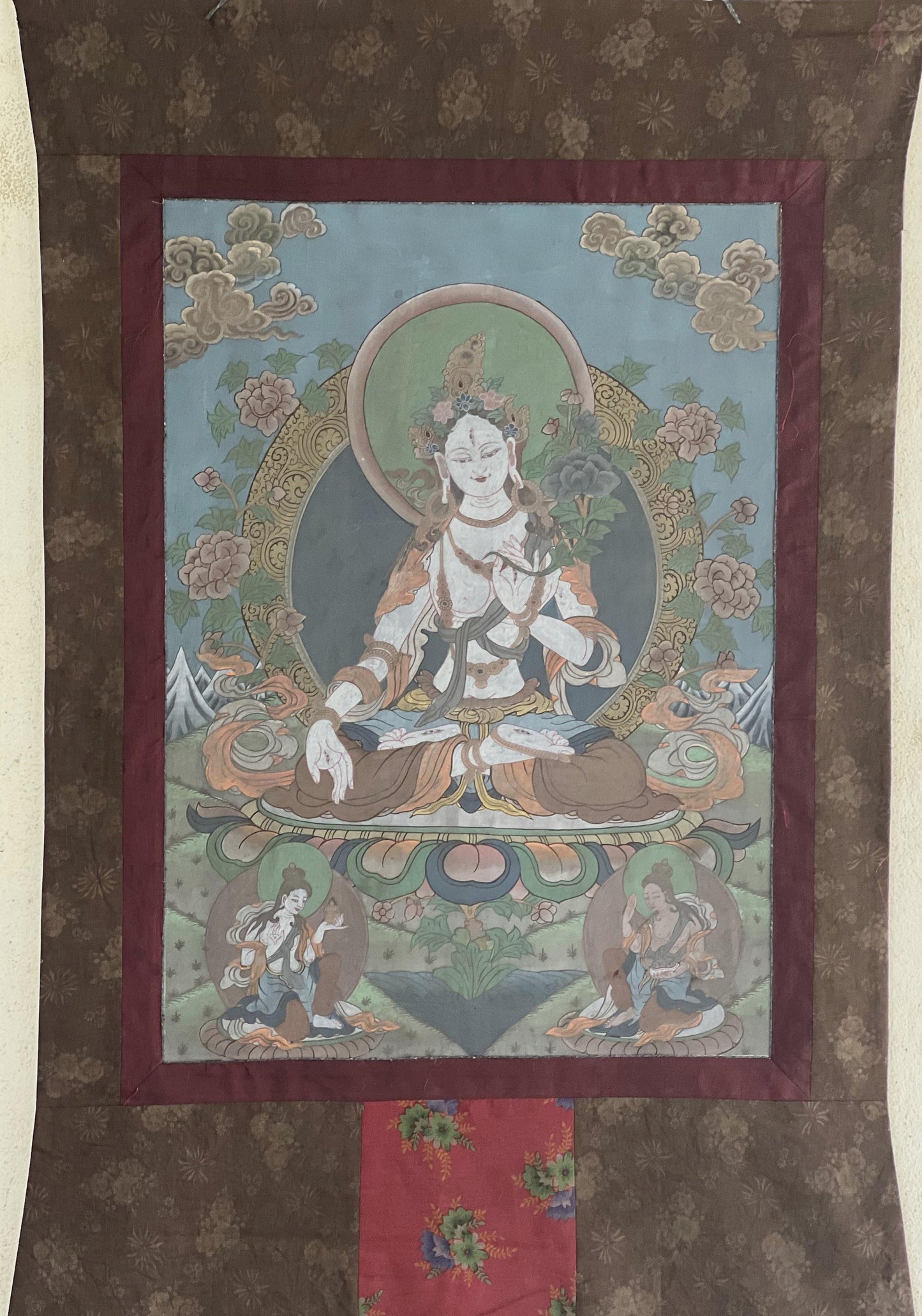 Vintage White Tara Thangka Painting | Hand-Painted Tibetan Buddhist Art