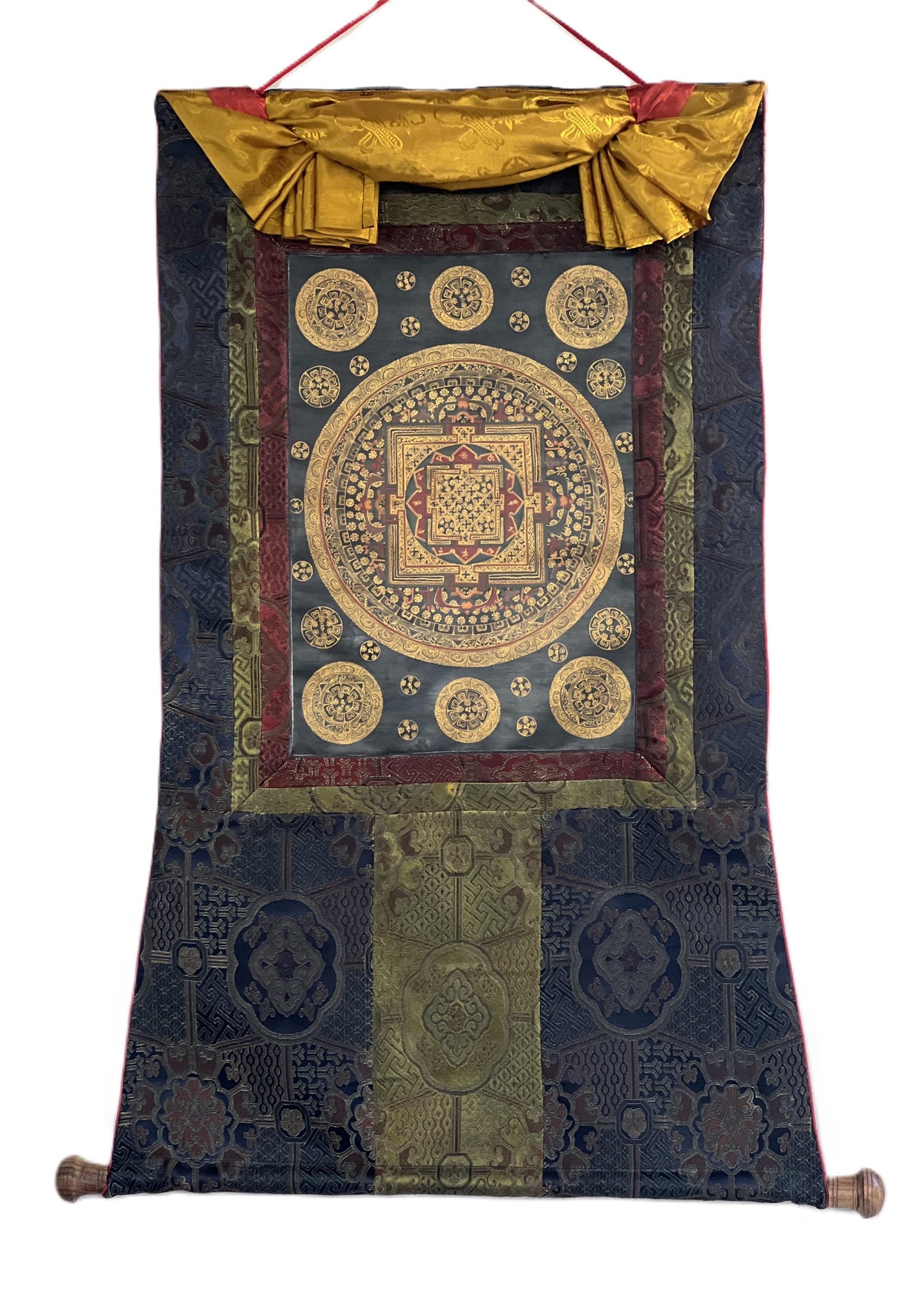 Om Mantra Mandala Thangka | Tibetan Painting with Silk Brocade