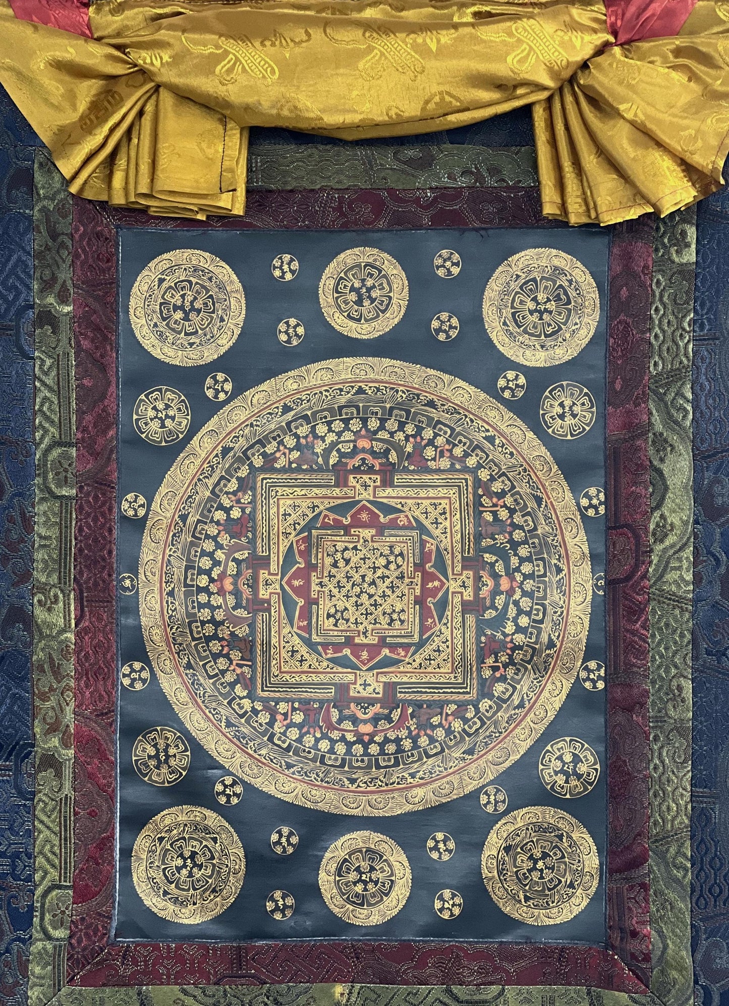 Om Mantra Mandala Thangka | Tibetan Painting with Silk Brocade